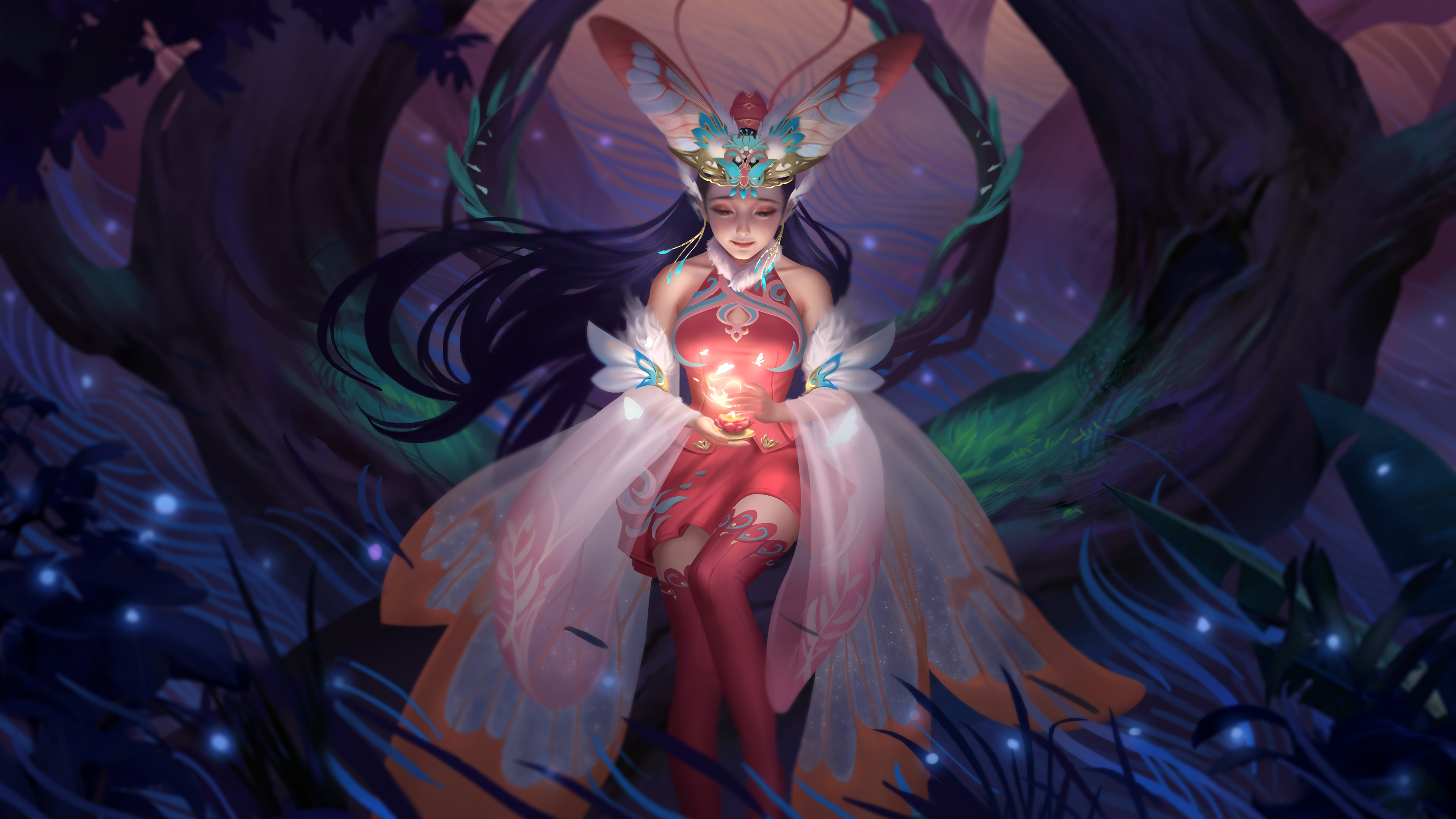 Fantasy girl with butterfly wings holding a glowing orb HD Wallpaper