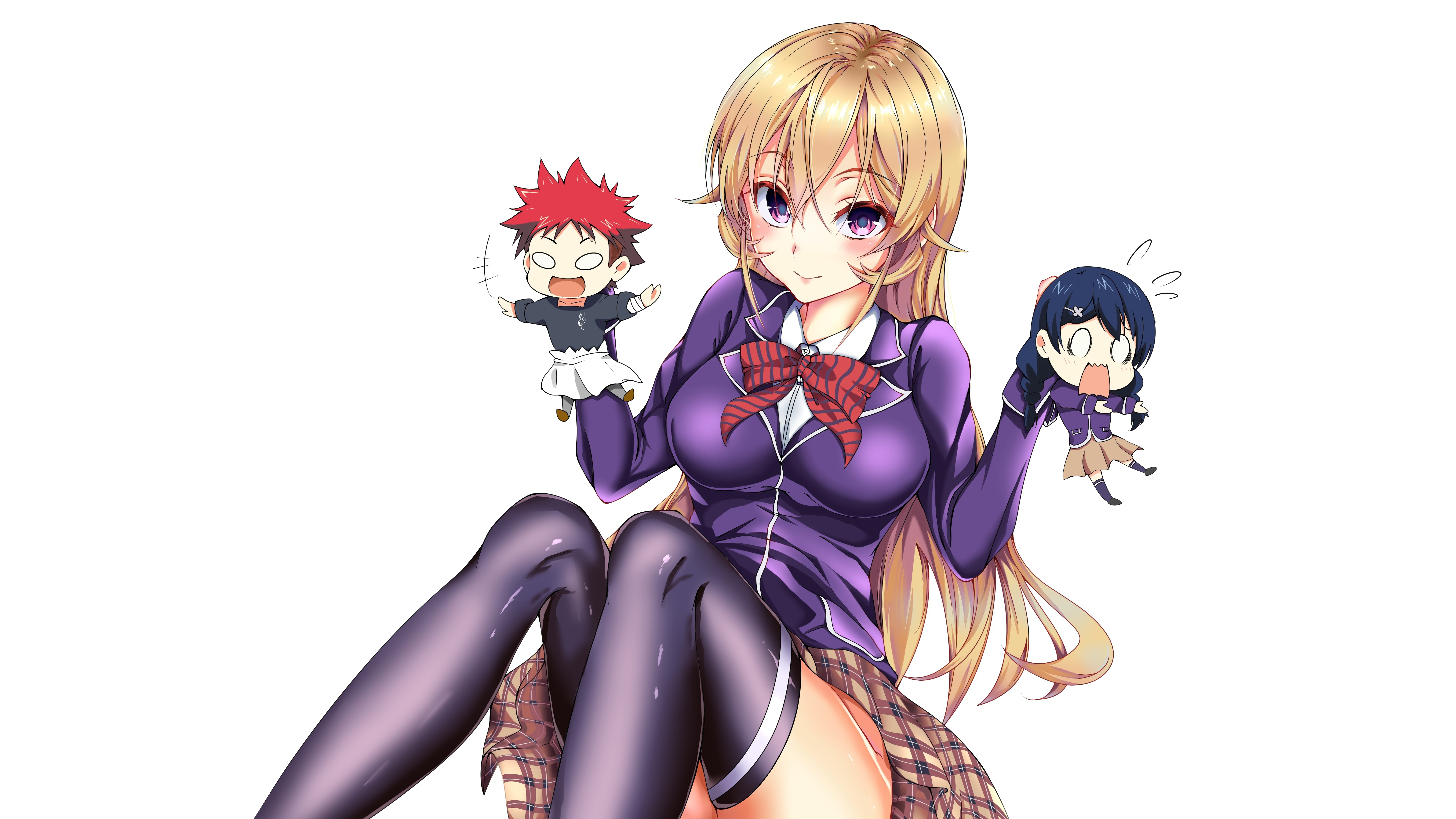 Erina Nakiri holding chibi characters from Food Wars! HD Wallpaper