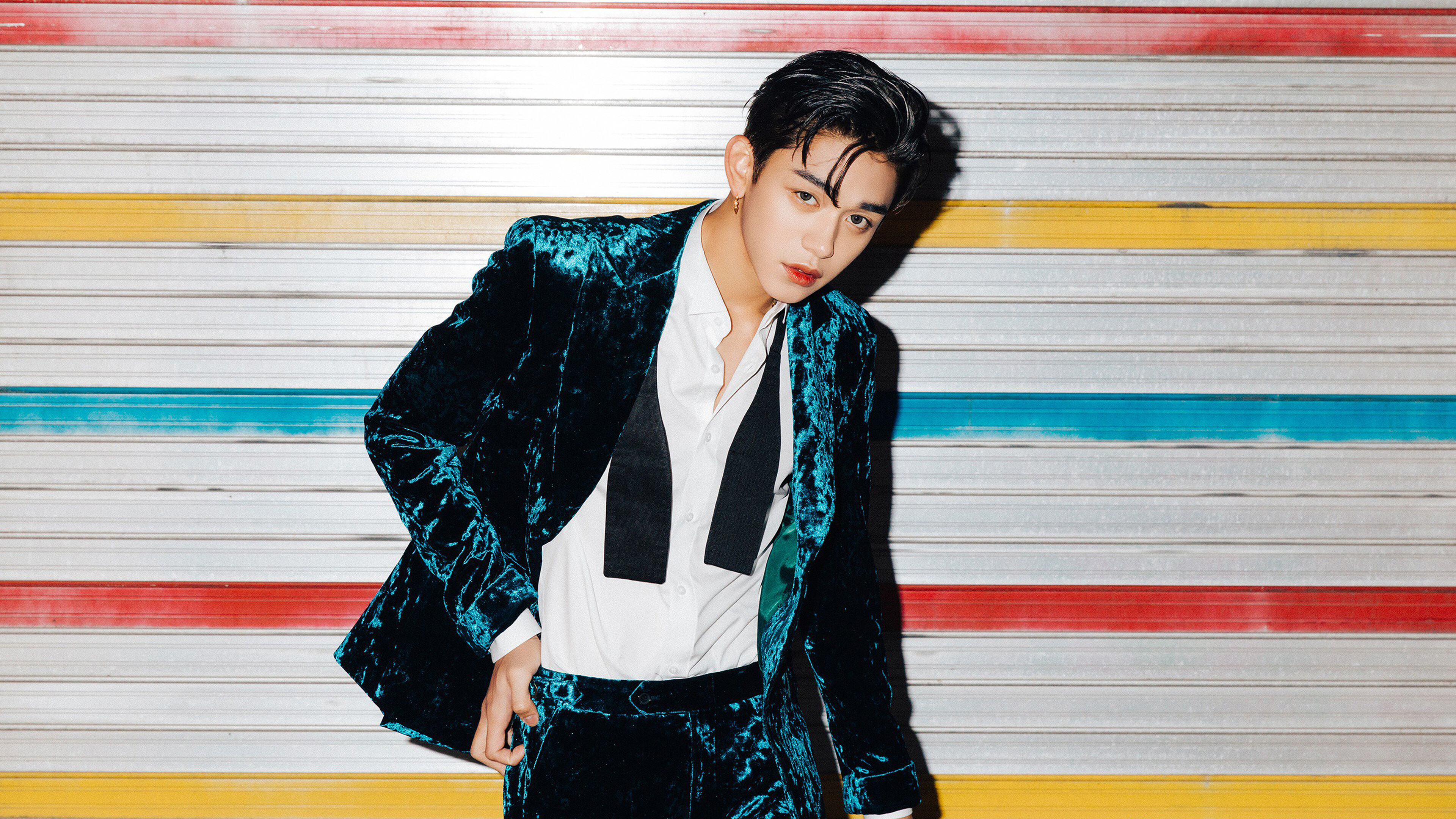 Lucas from SuperM in Teal Velvet Suit 4K HD Wallpaper
