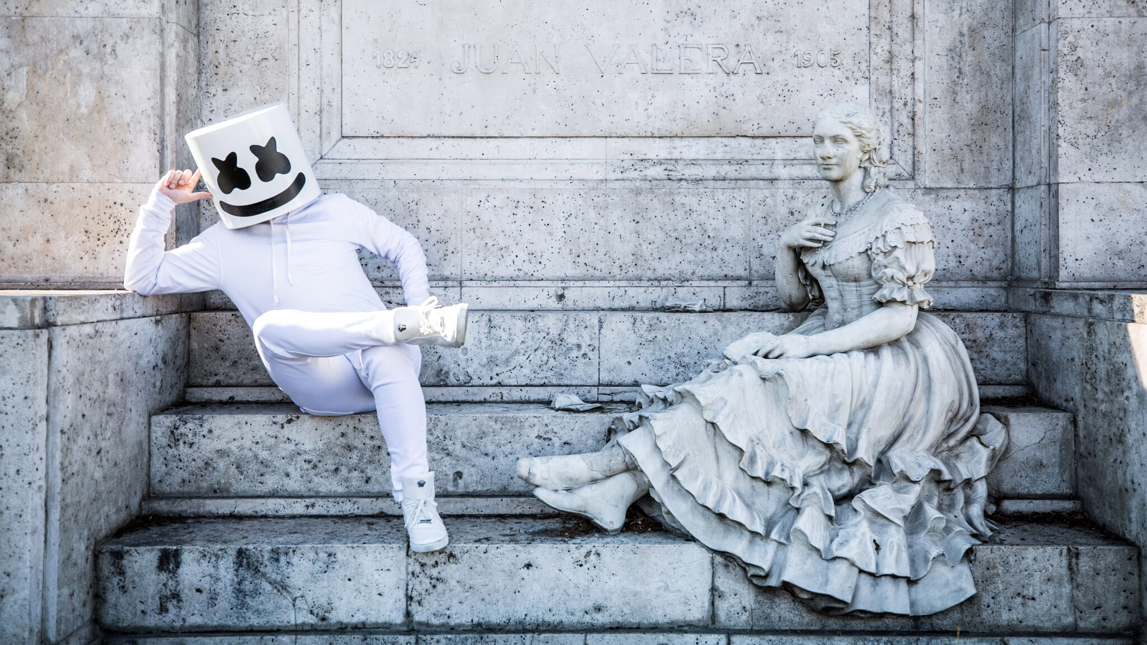 DJ Marshmello and Statue on Steps HD Wallpaper