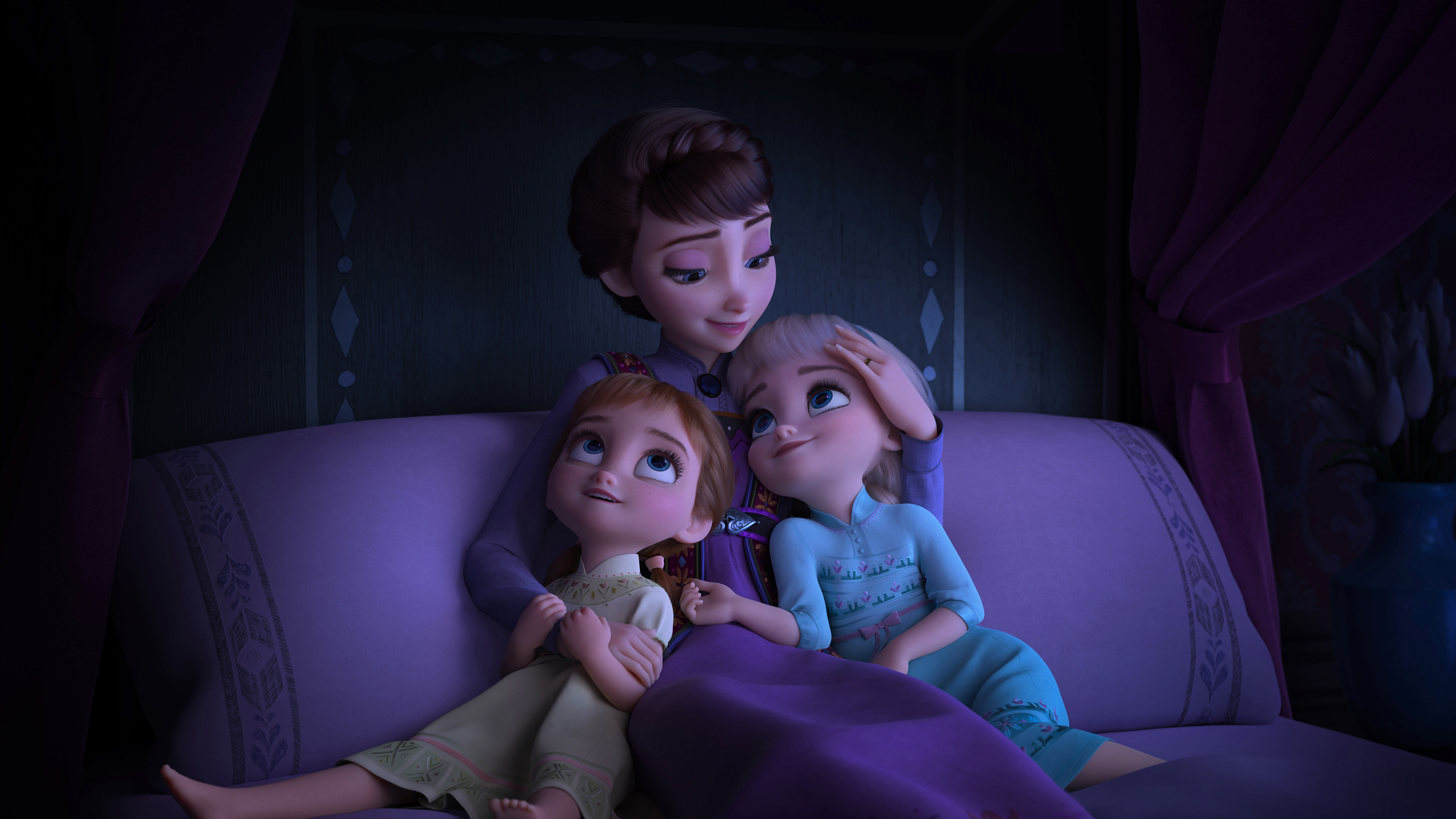 Queen Iduna with young Anna and Elsa from Frozen HD Wallpaper