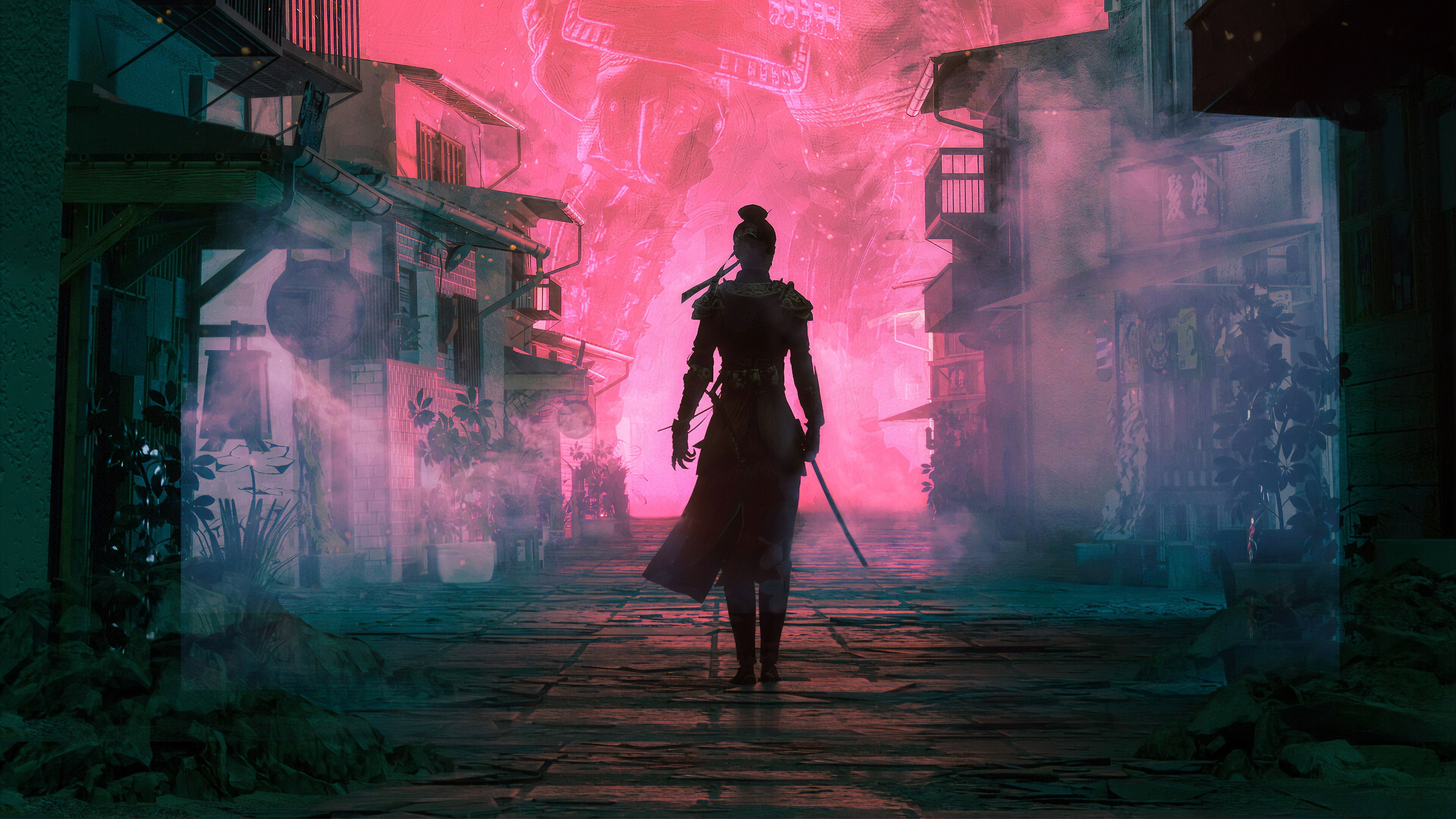 Fantasy Warrior in a Mystical City 4K HD Wallpaper