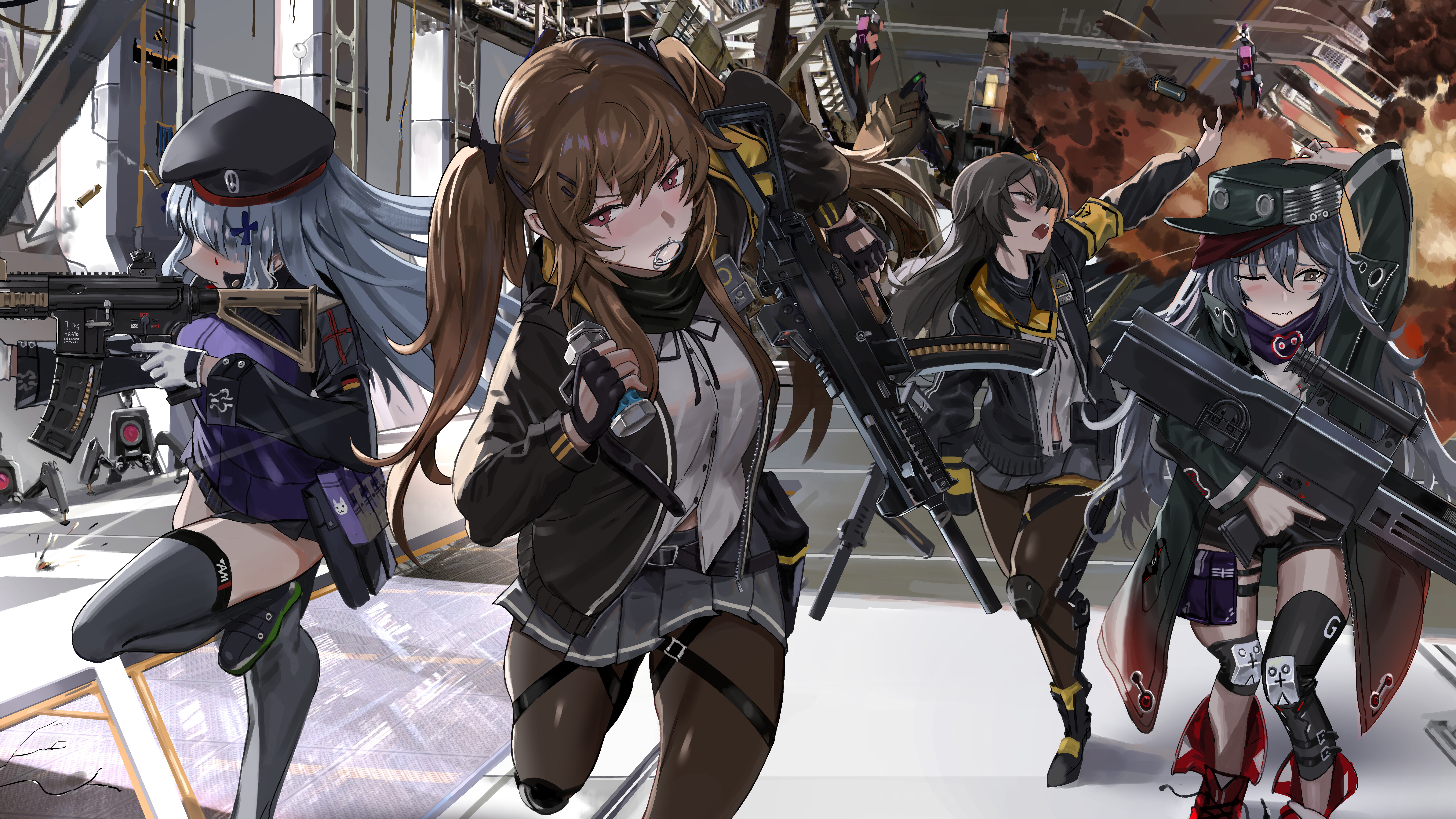 Girls Frontline characters in a battle scene HD Wallpaper