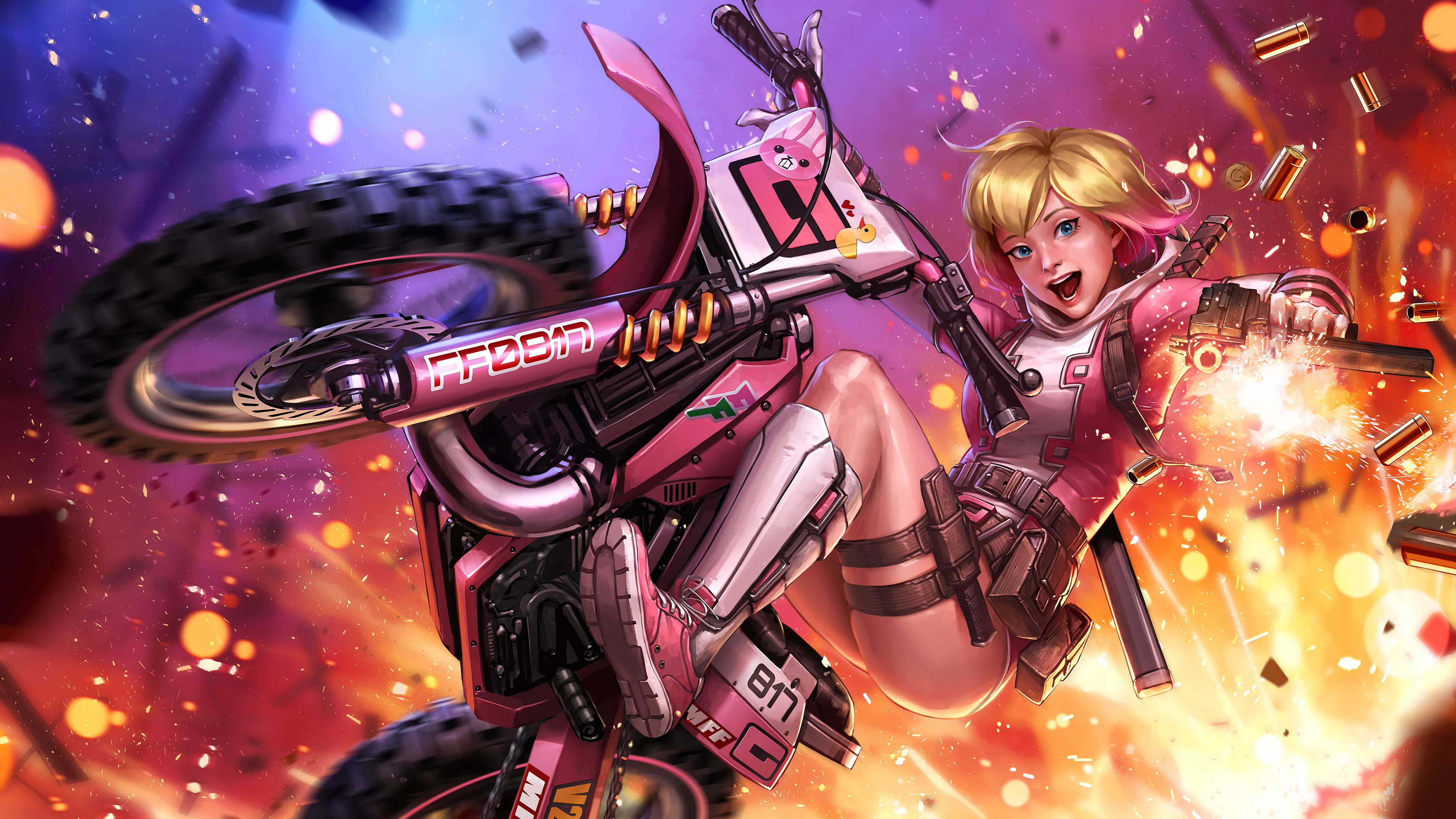 Gwenpool on a motorcycle with guns 4K HD Wallpaper