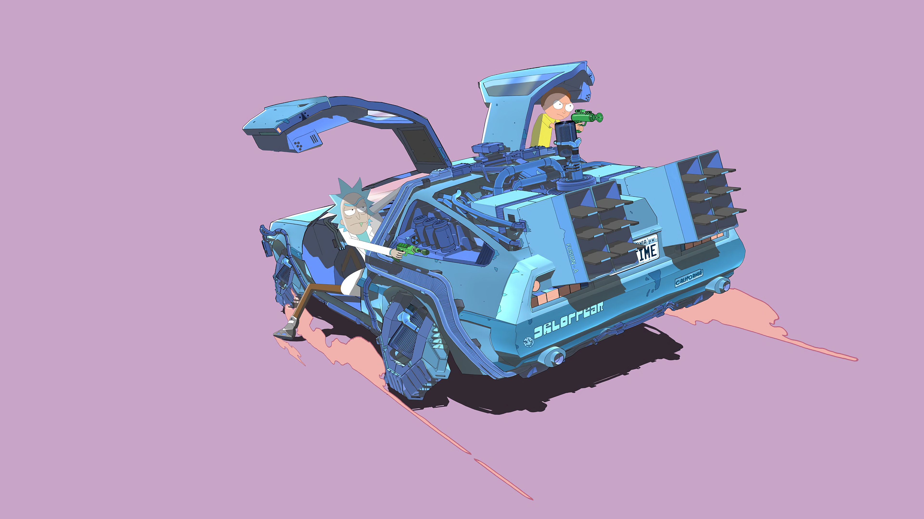 Rick and Morty in a DeLorean time machine 4K HD Wallpaper