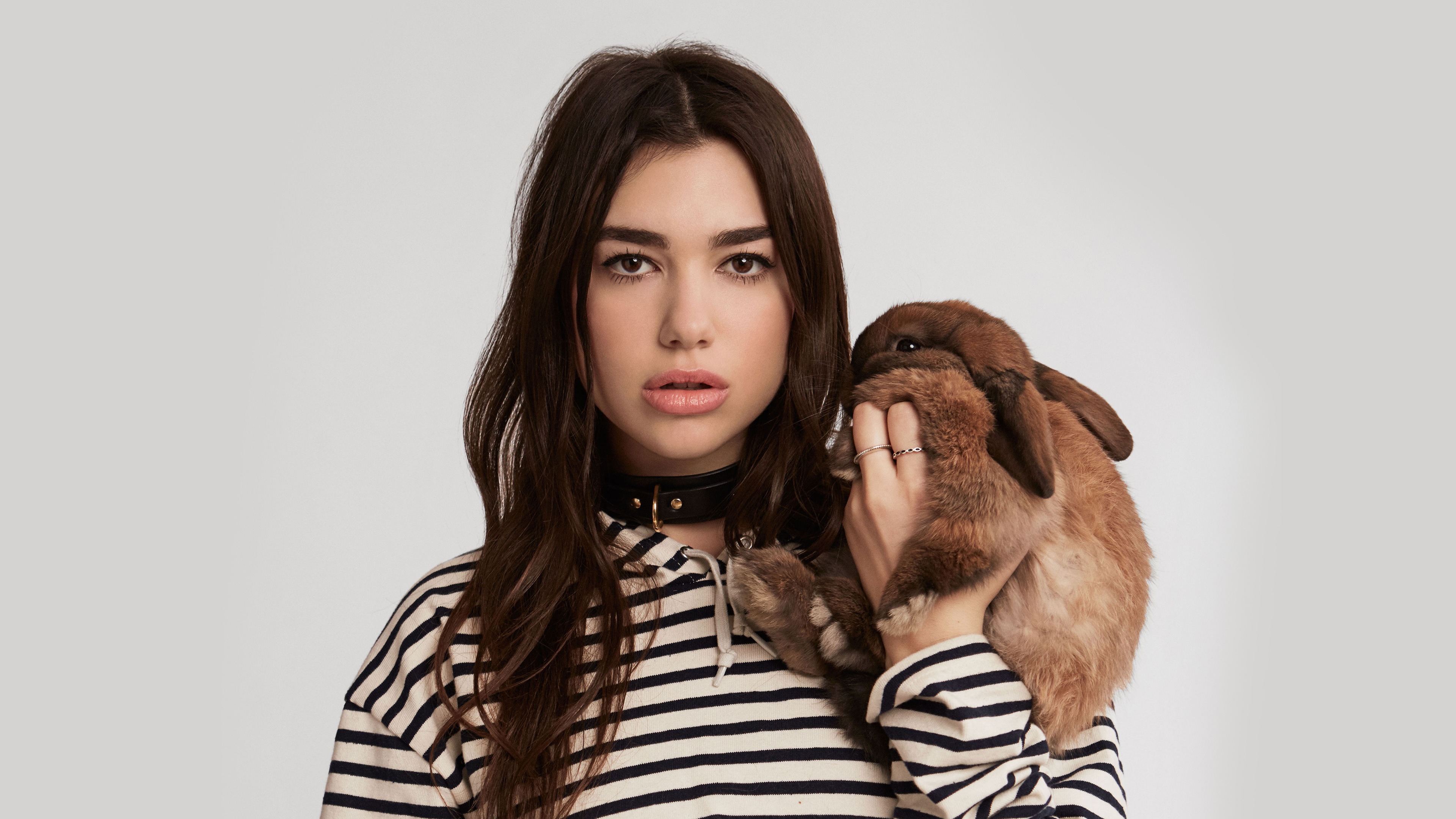 Dua Lipa with a rabbit HD Wallpaper