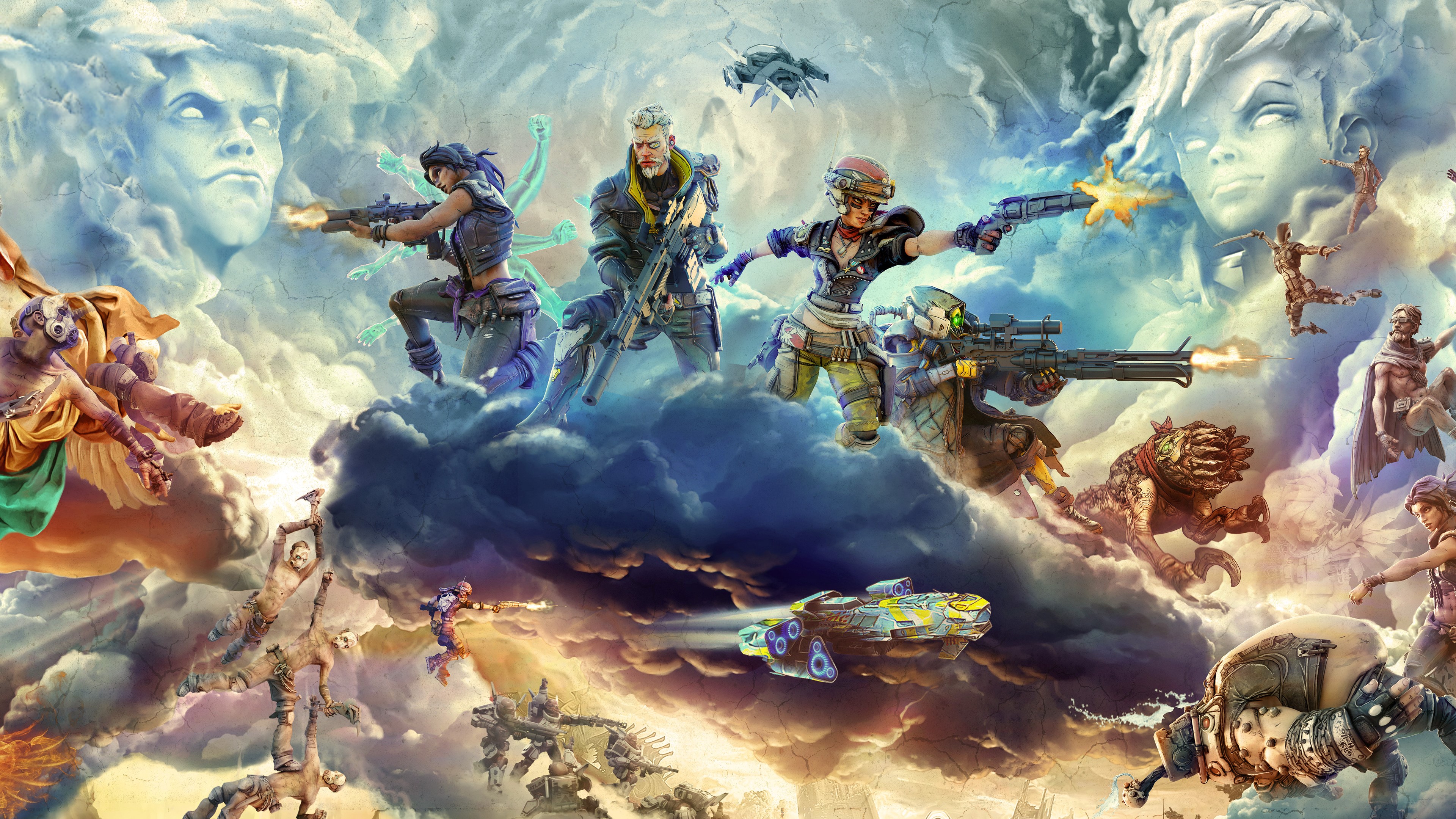 Borderlands 3 Characters Amara, Zane, Moze, and FL4K HD Wallpaper