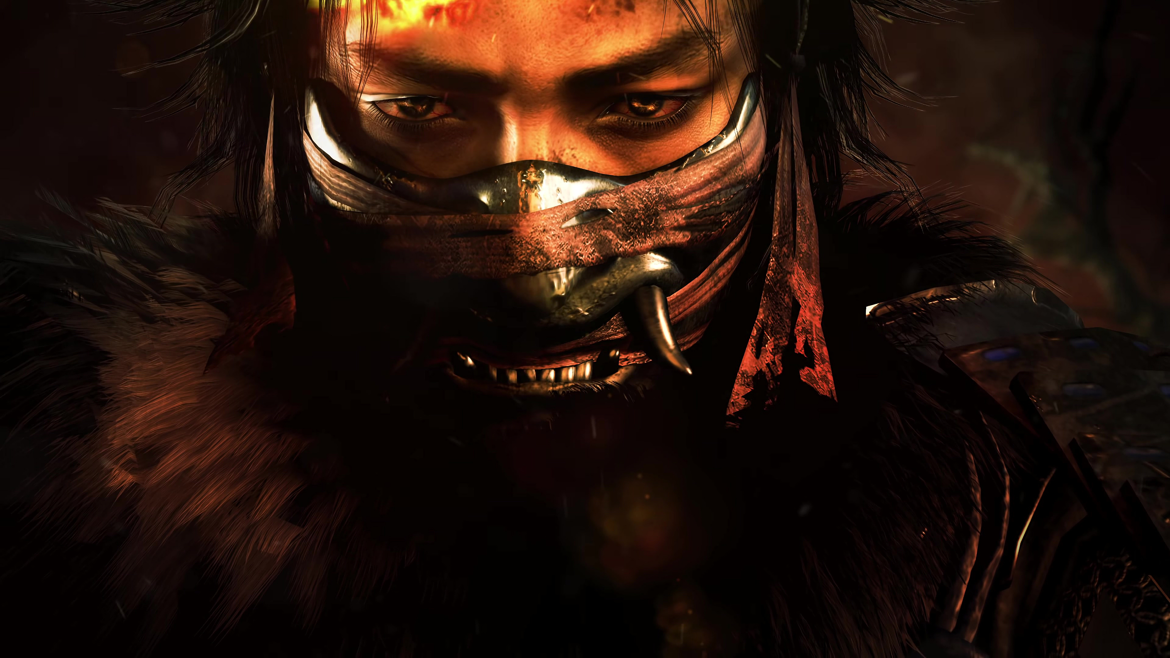 Nioh 2 character with mask and fur HD Wallpaper