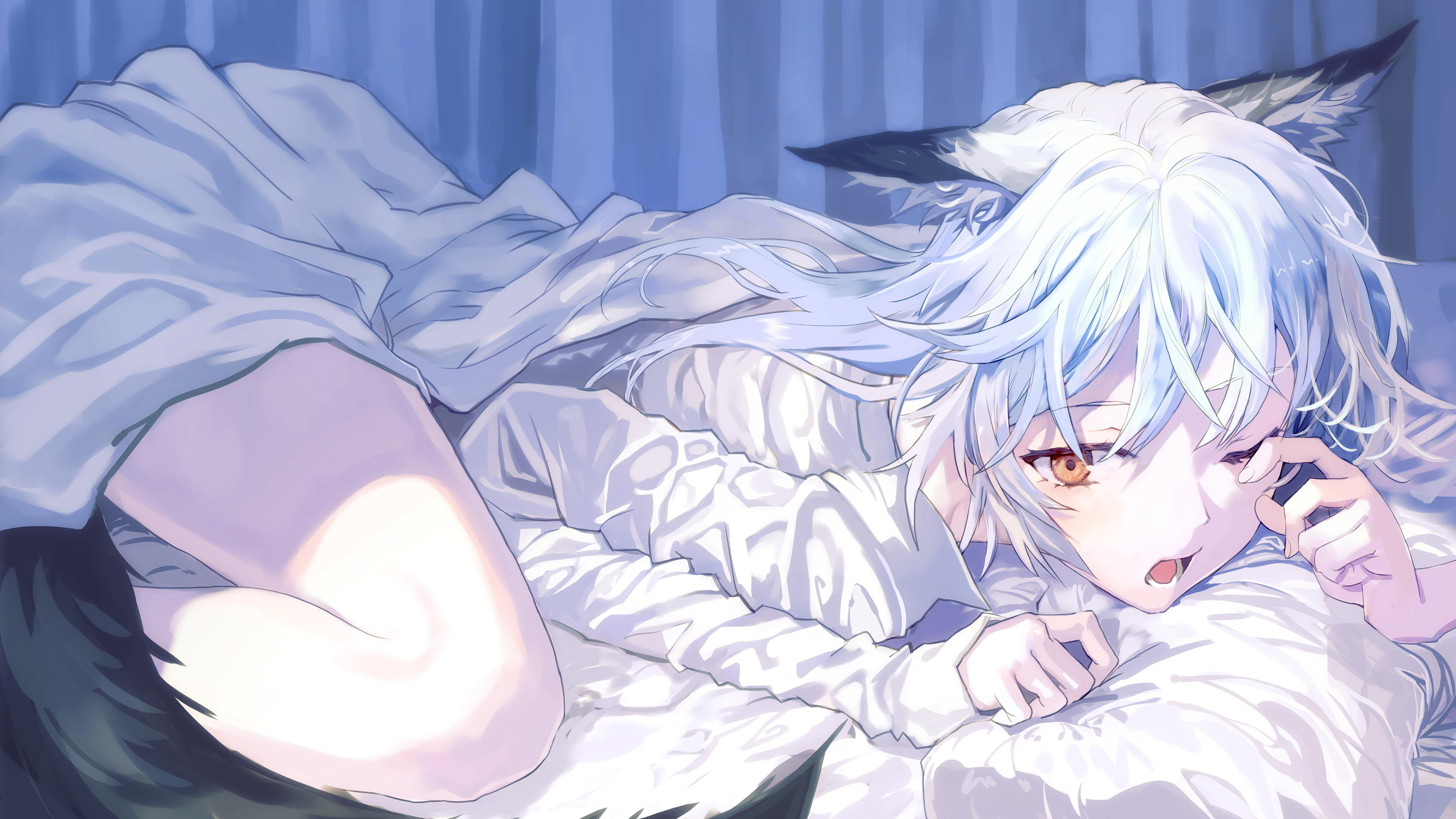 Anime Neko Girl in Bed 4K HD Wallpaper