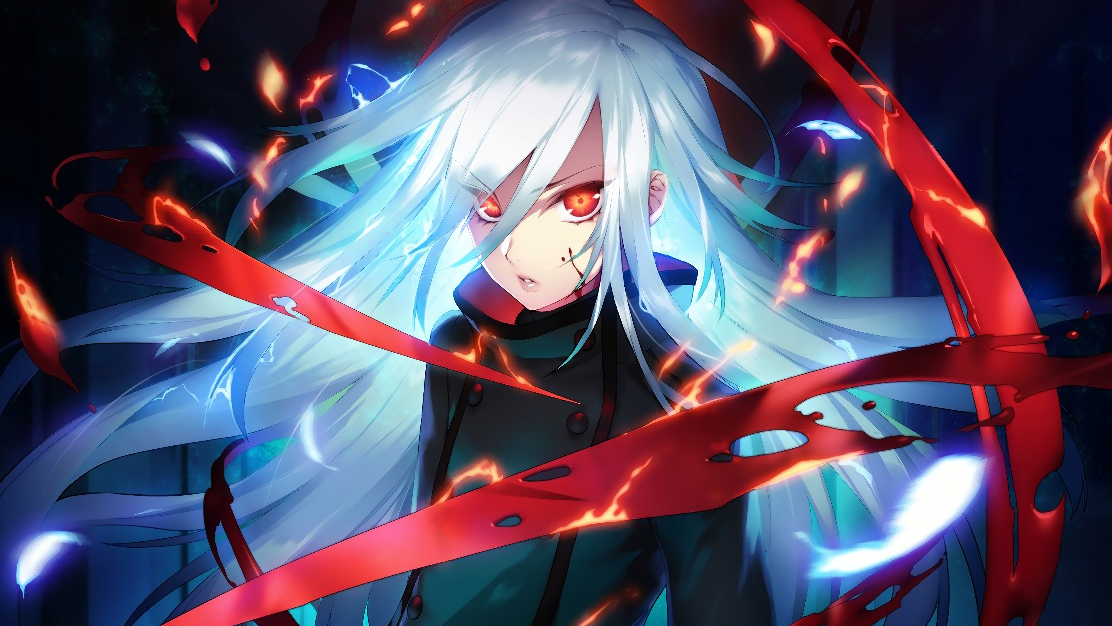 Anime girl with red eyes and white hair HD Wallpaper