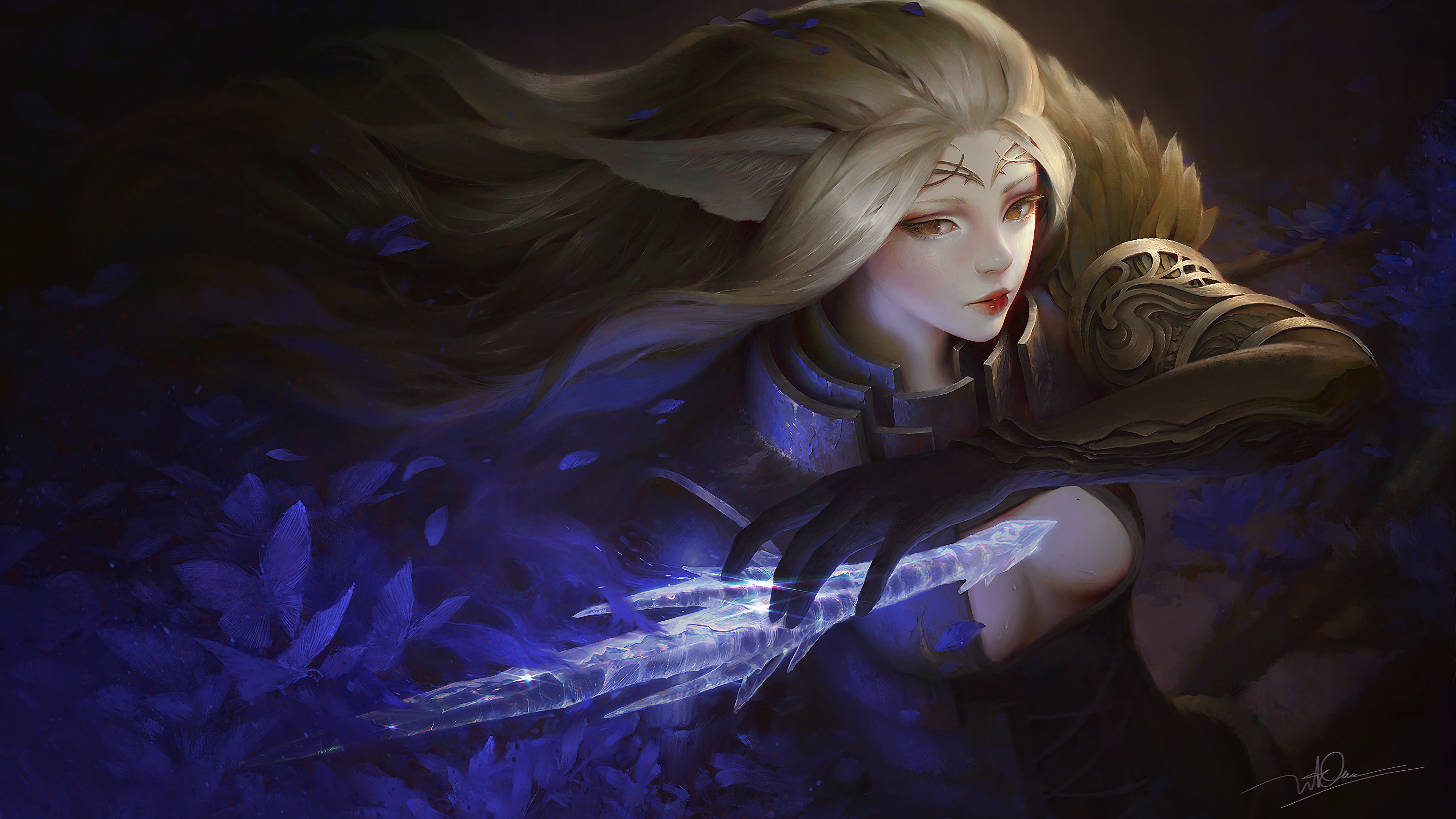 Fantasy Girl Warrior with Glowing Sword HD Wallpaper