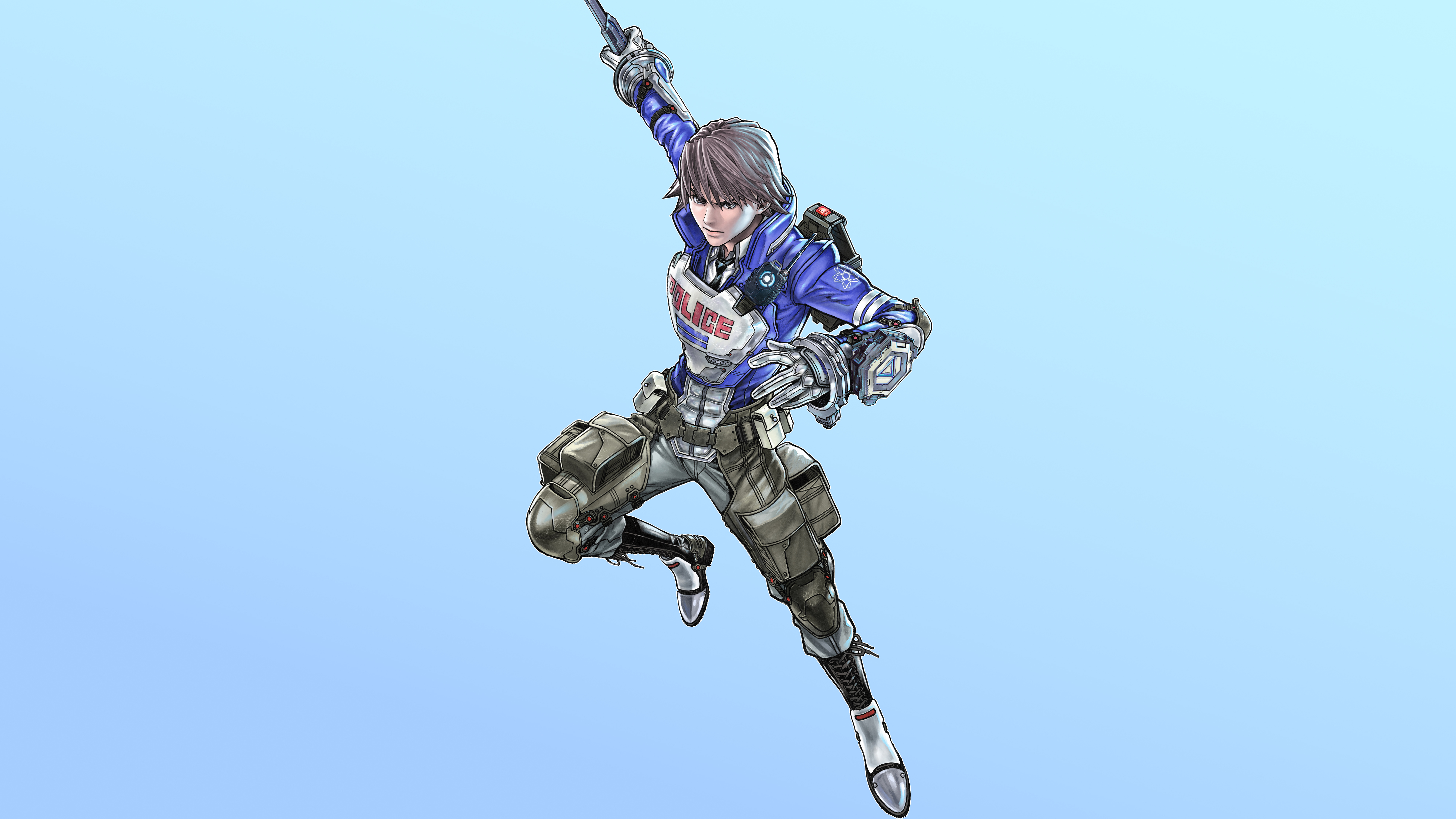 Character in police uniform with futuristic gear HD Wallpaper