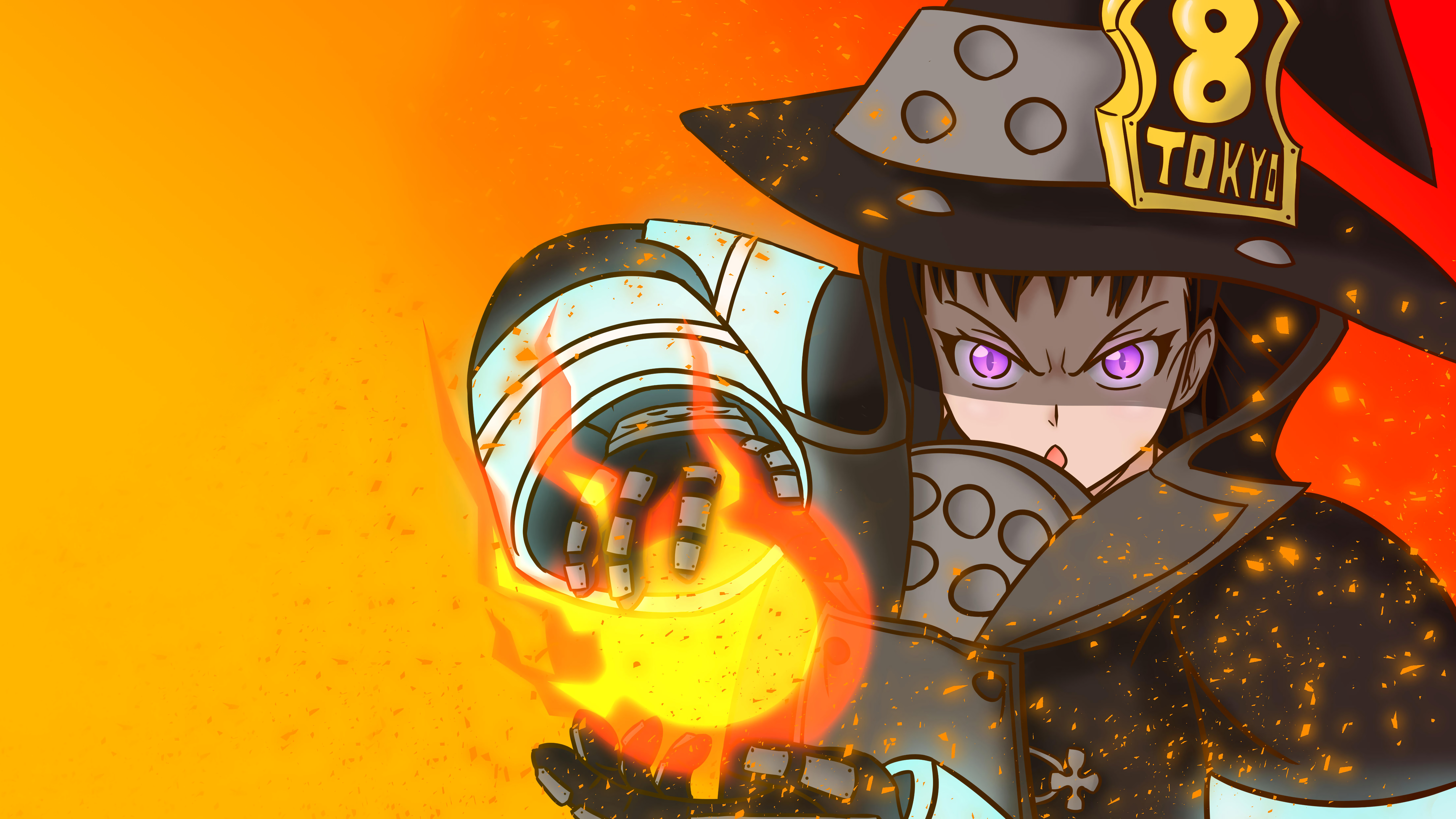 Maki Oze from Fire Force holding a fire ball HD Wallpaper