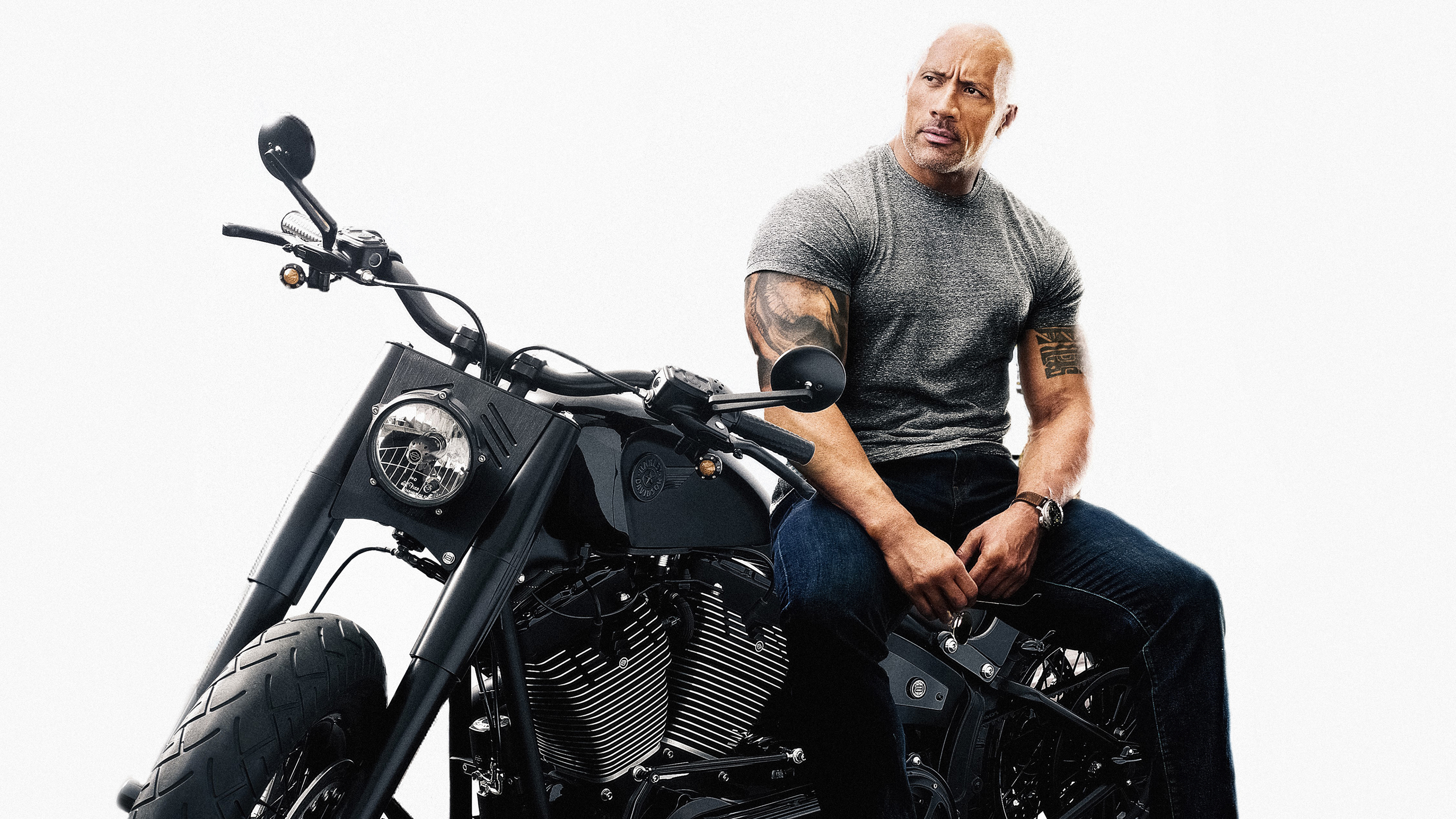Dwayne Johnson on a motorcycle HD Wallpaper