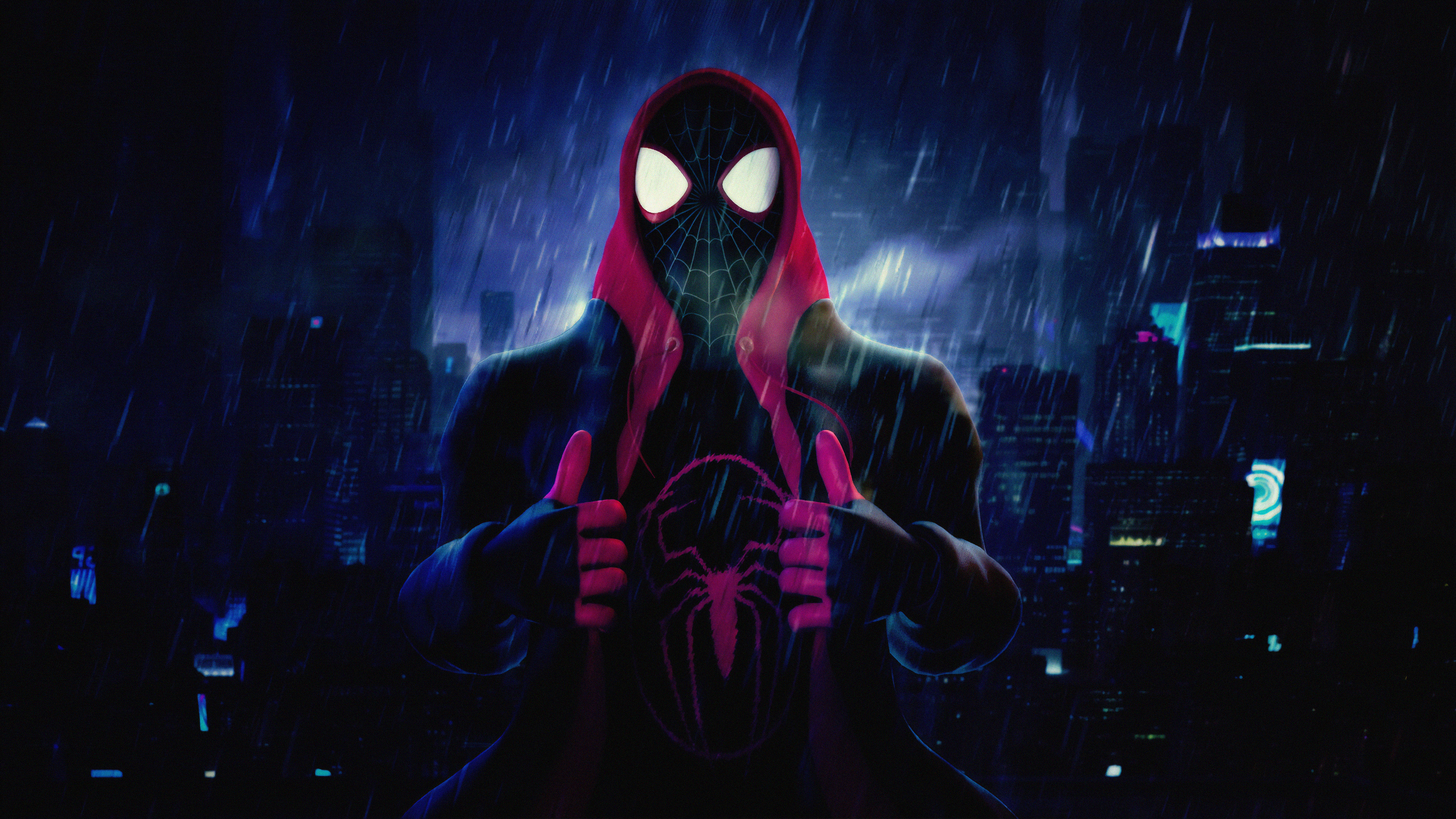 Miles Morales Spider-Man in the Rain 4K HD Wallpaper
