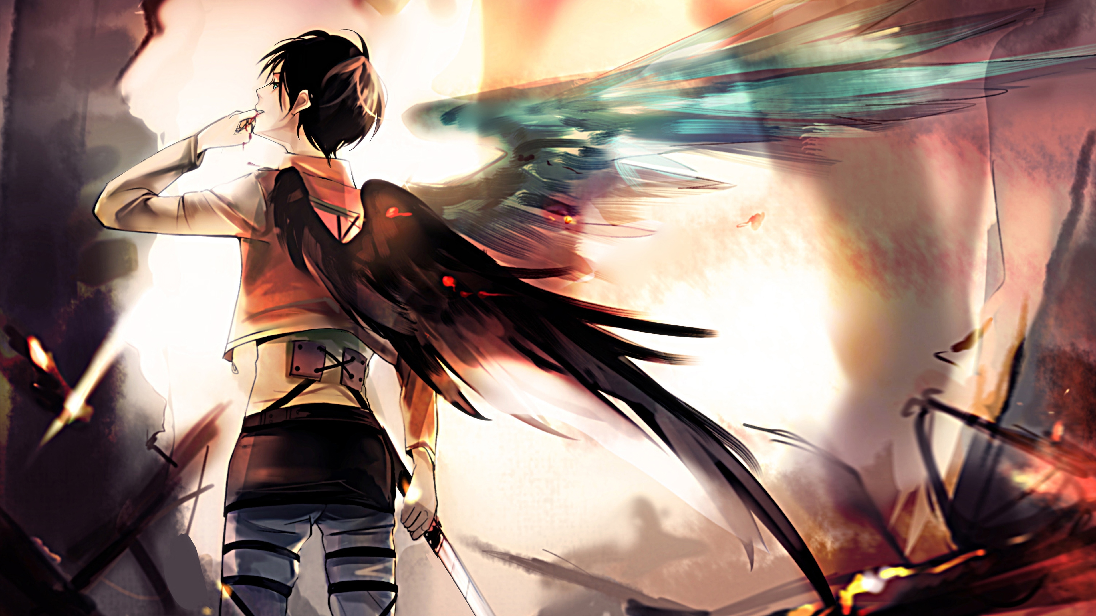 Eren from Attack on Titan with wings 4K HD Wallpaper