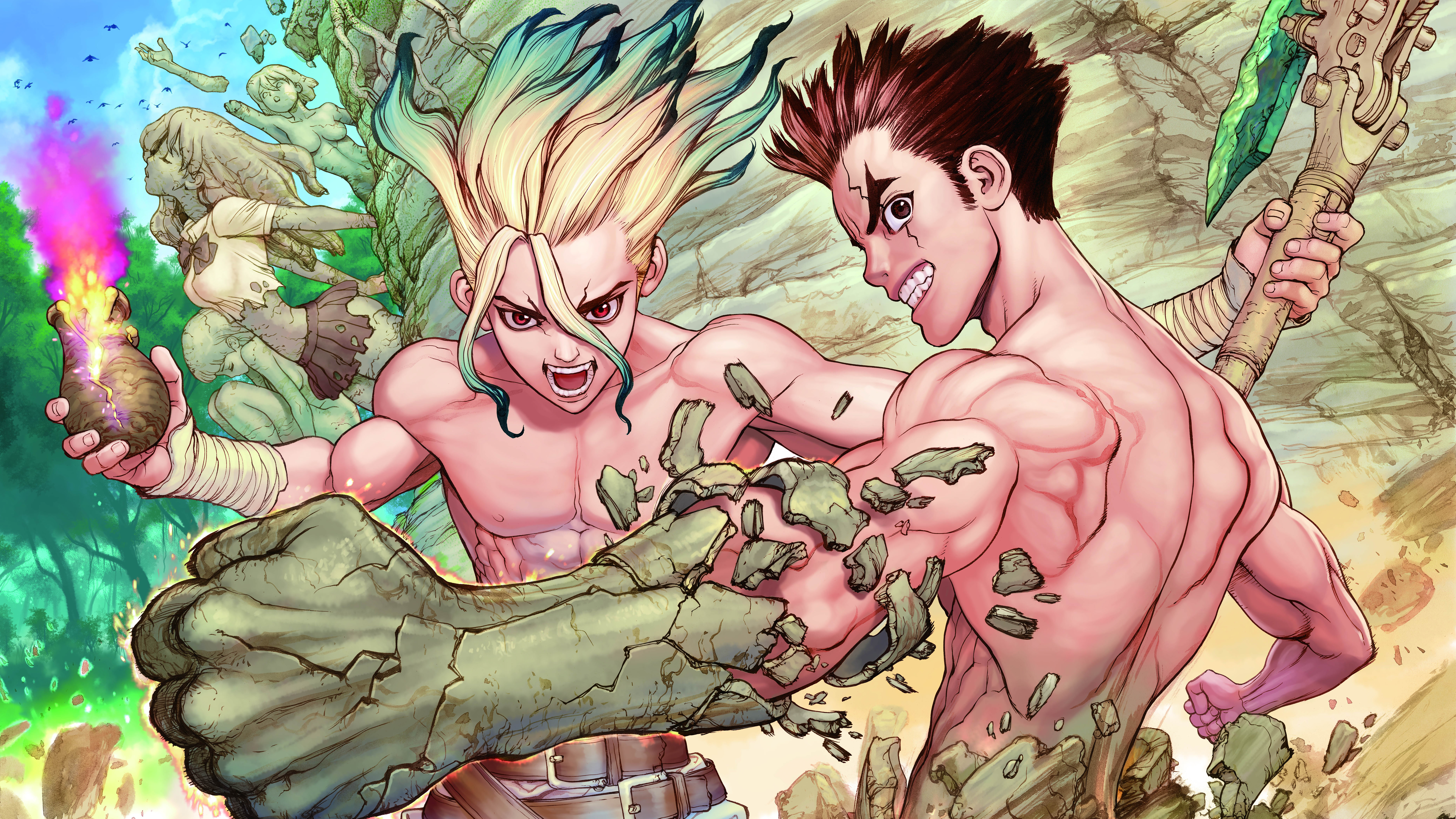 Senku and Taiju from Dr. Stone HD Wallpaper