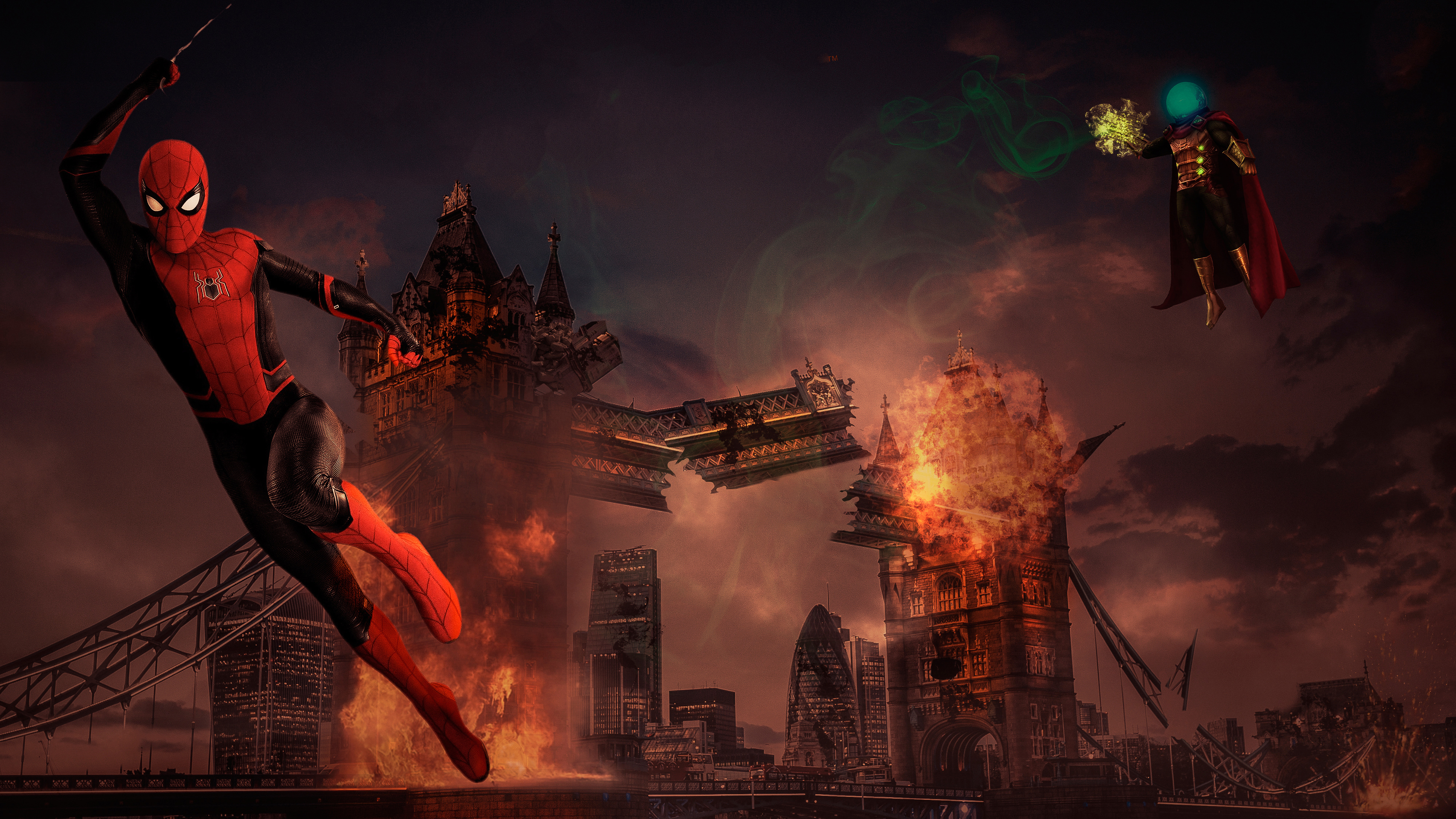 Spider-Man and Mysterio in London HD Wallpaper