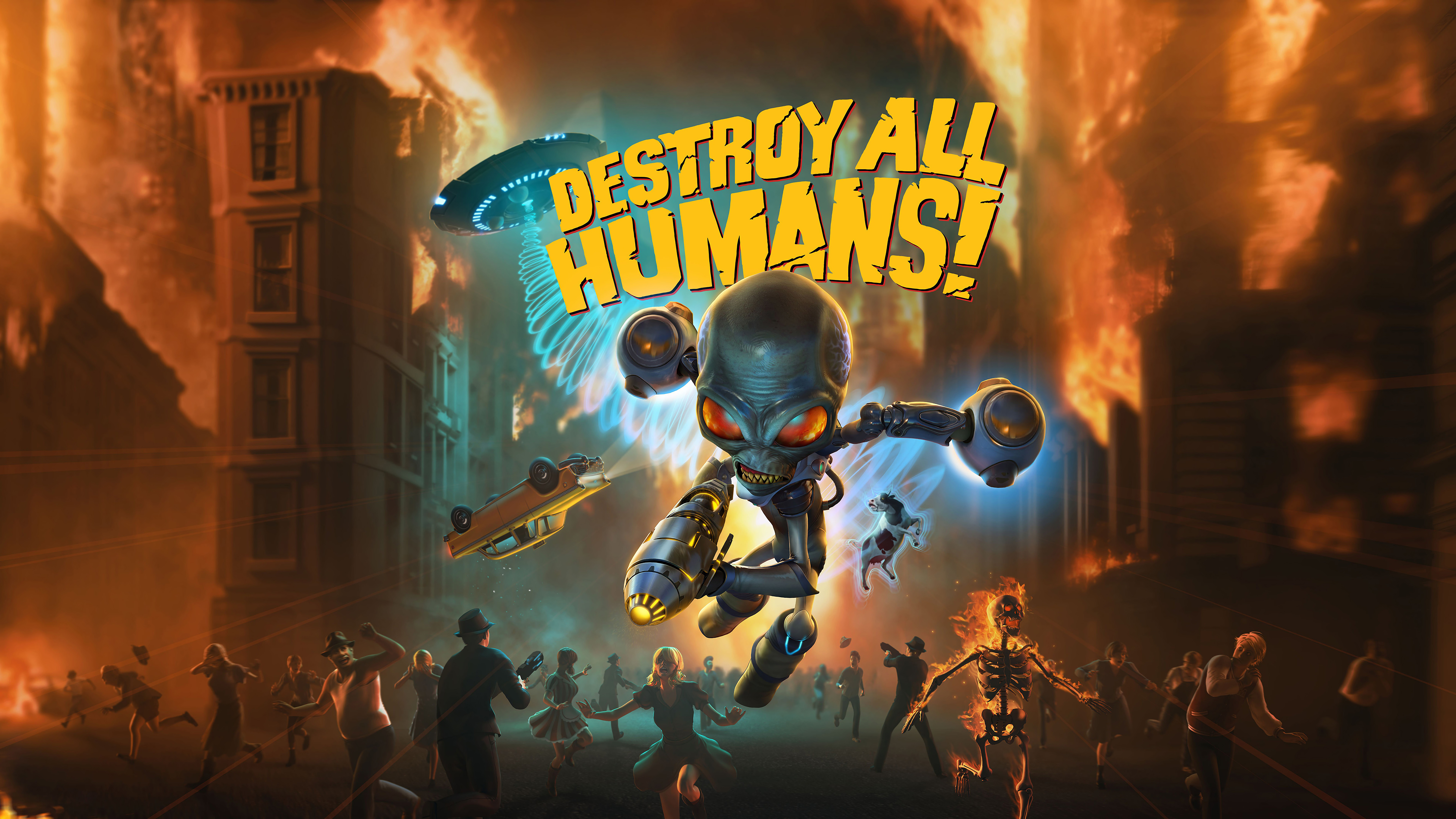 Destroy All Humans! Alien and UFO attacking a city HD Wallpaper