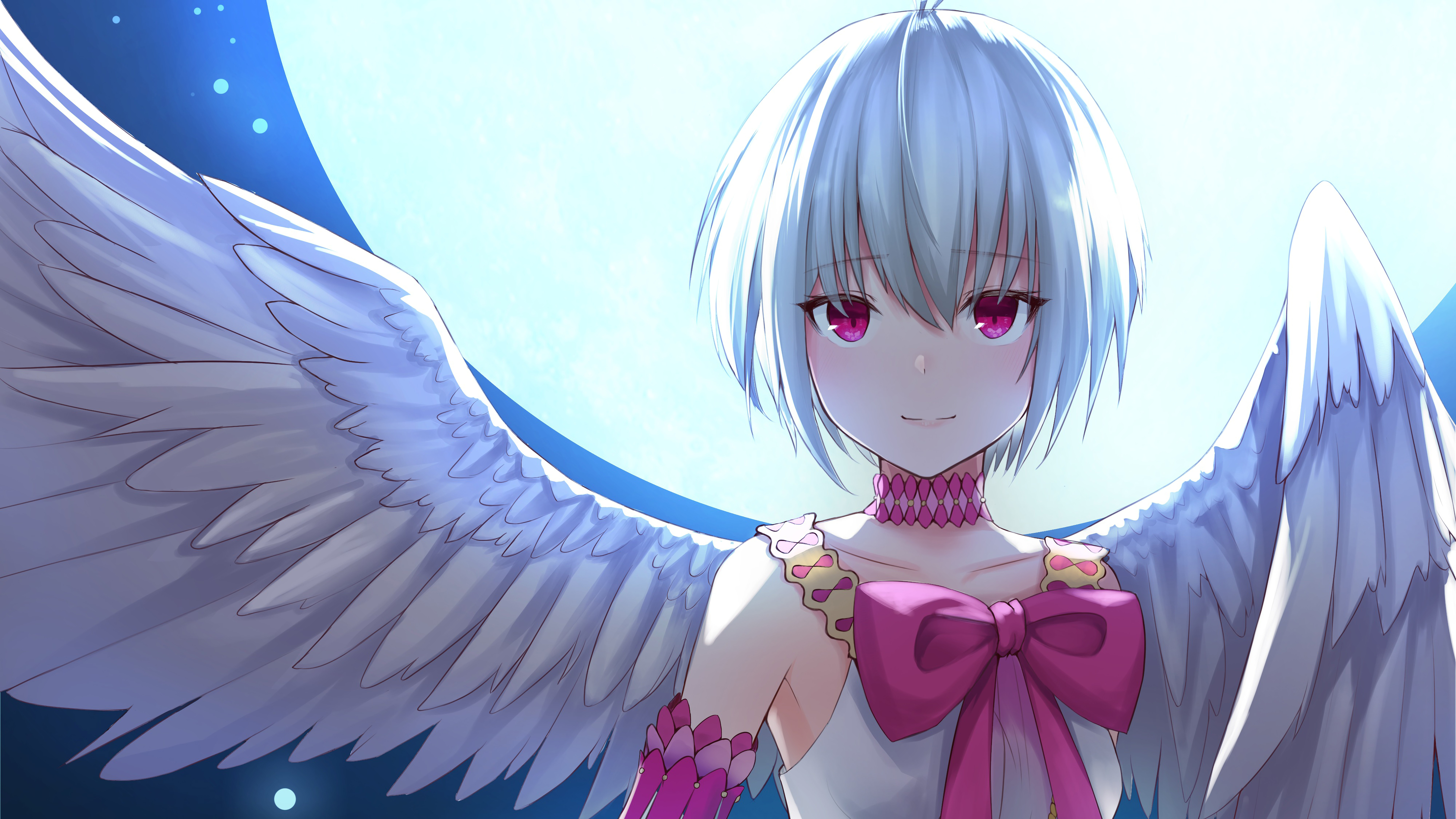Anime girl with white hair and wings HD Wallpaper