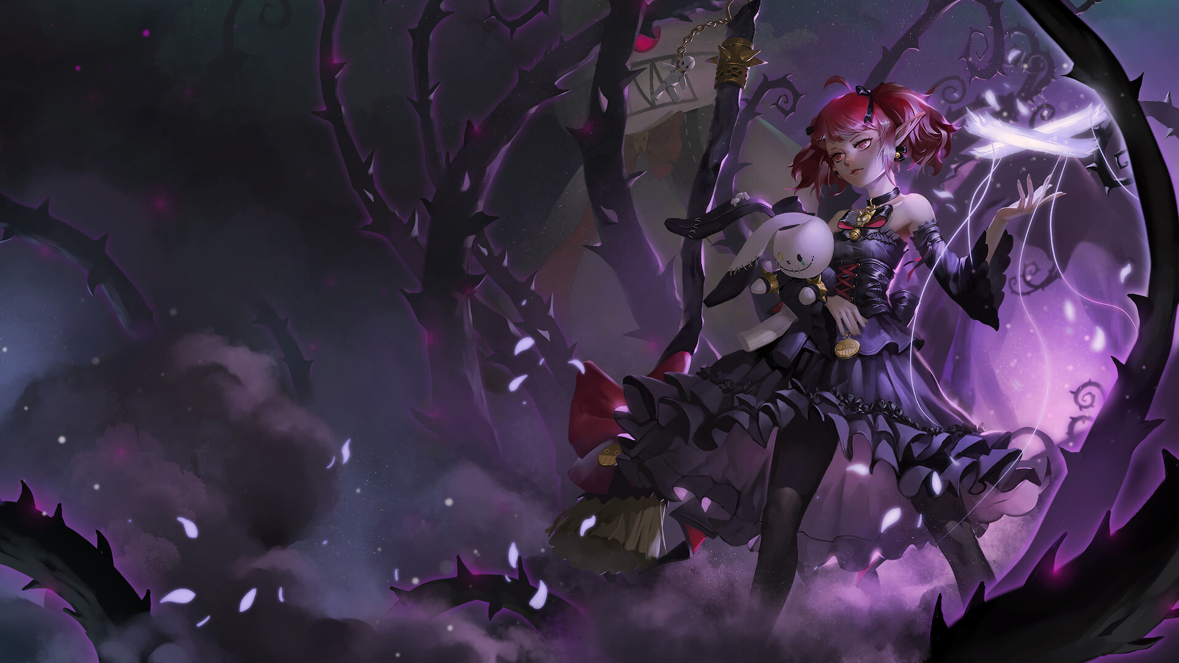 Anime Girl with Doll and Thorns HD Wallpaper
