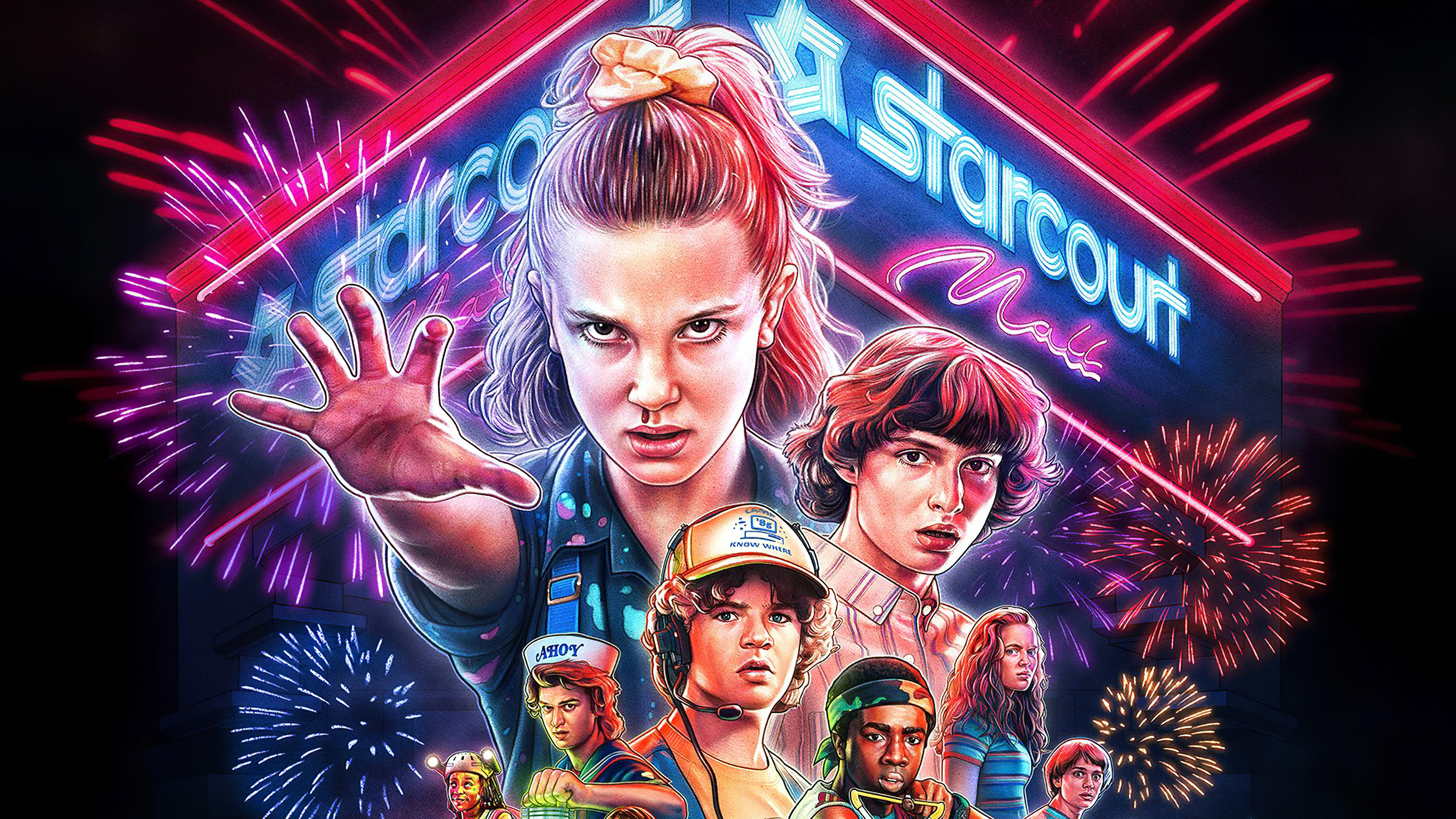 Eleven and friends from Stranger Things at Starcourt Mall HD Wallpaper