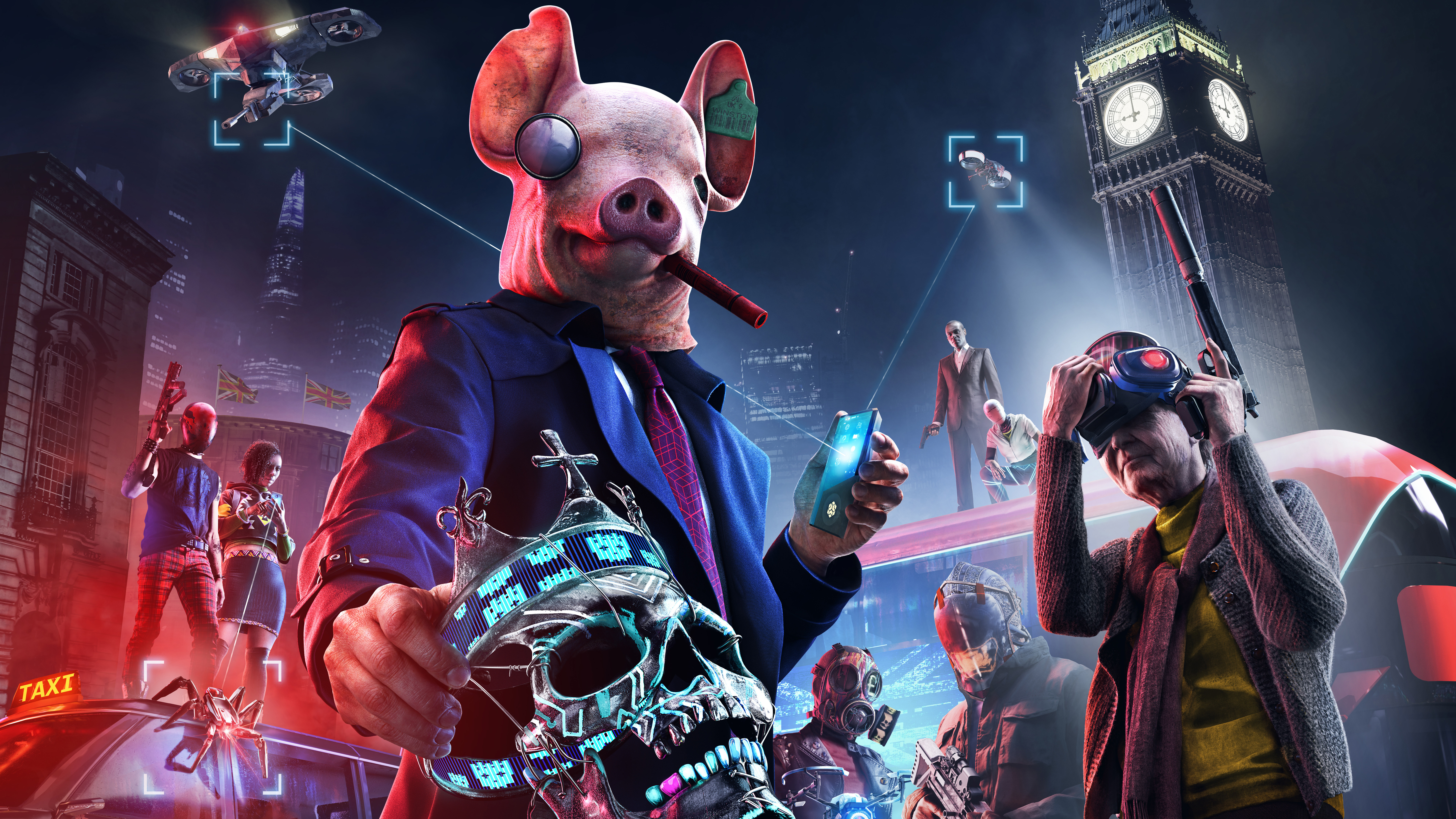Man with pig mask holding skull in London HD Wallpaper