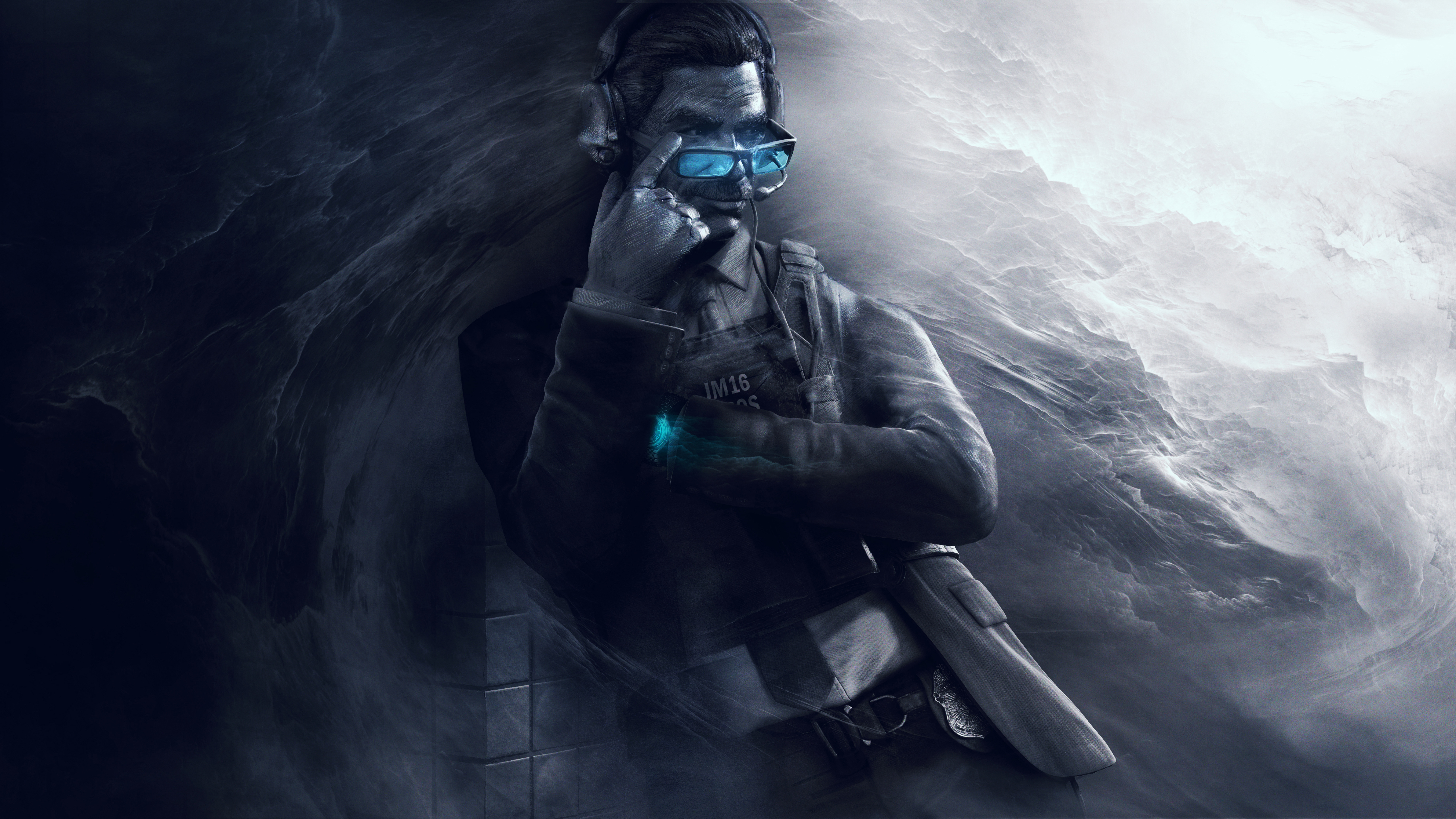 Man with blue glasses and headphones HD Wallpaper