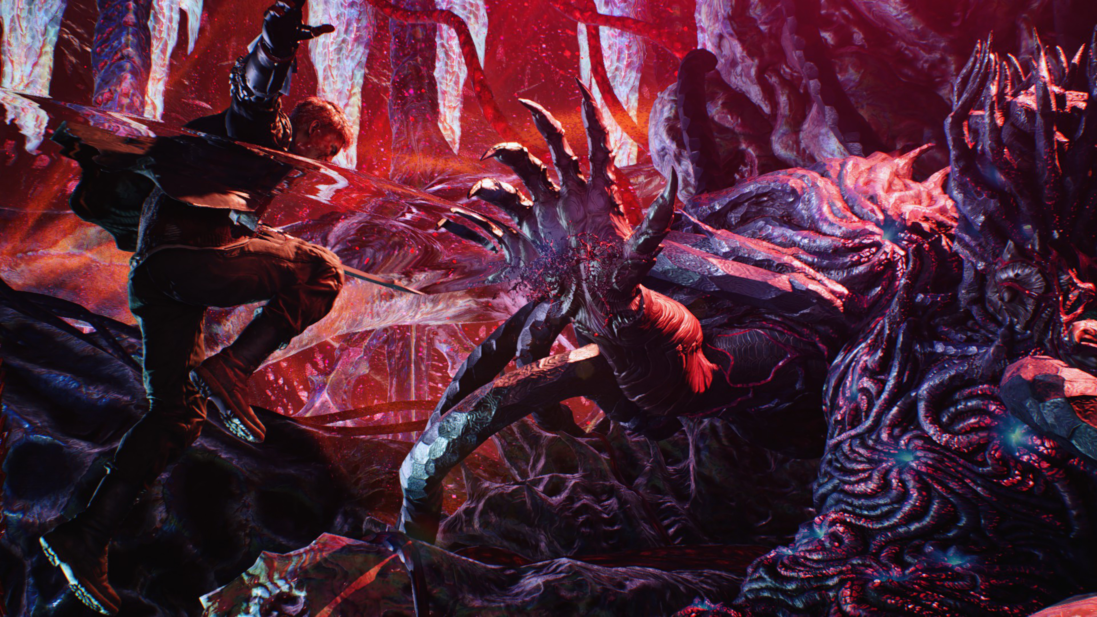 Nero fighting Urizen in Devil May Cry 5 4K HD Wallpaper