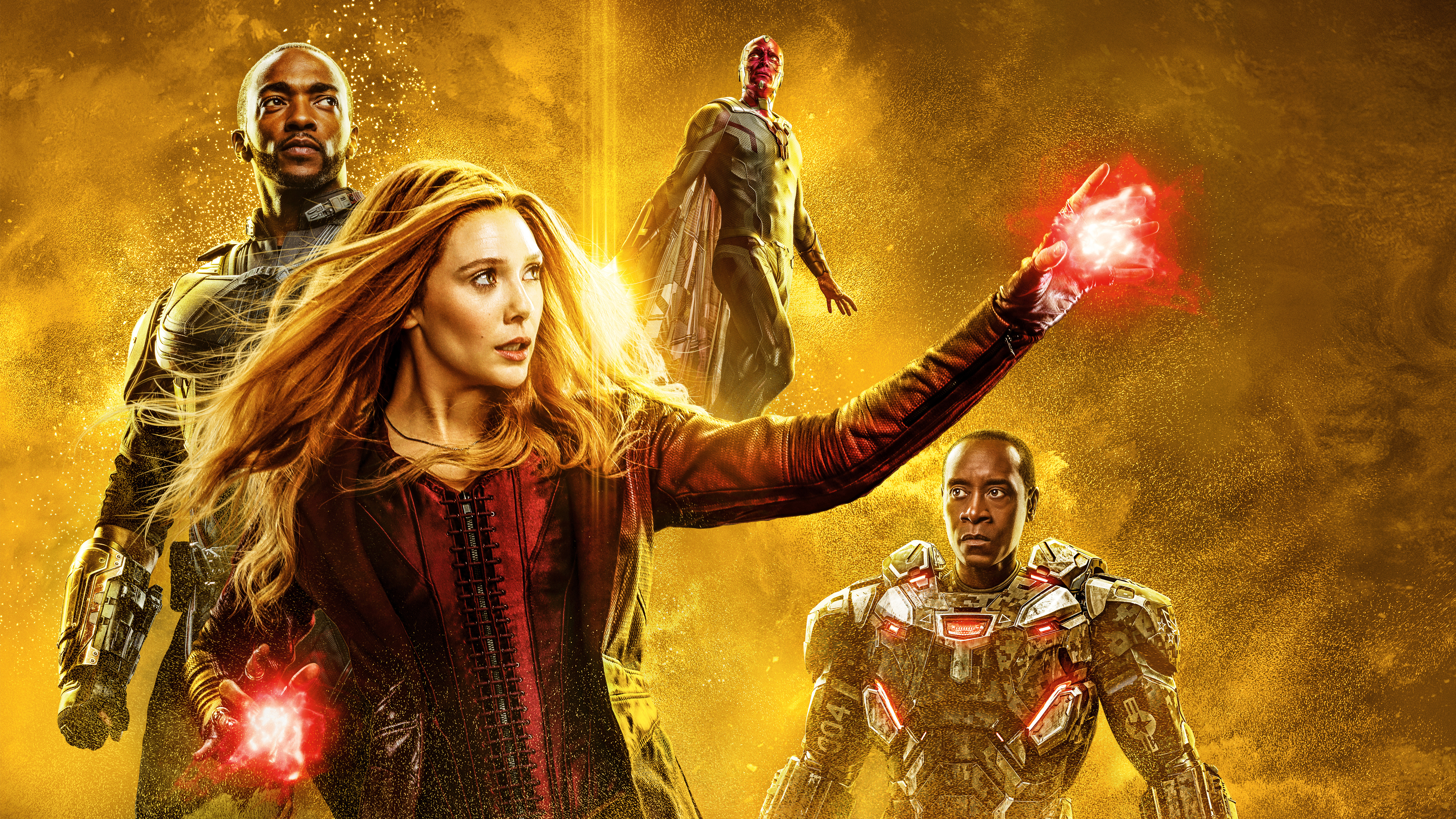 Scarlet Witch, Vision, Falcon, and War Machine from Avengers HD Wallpaper