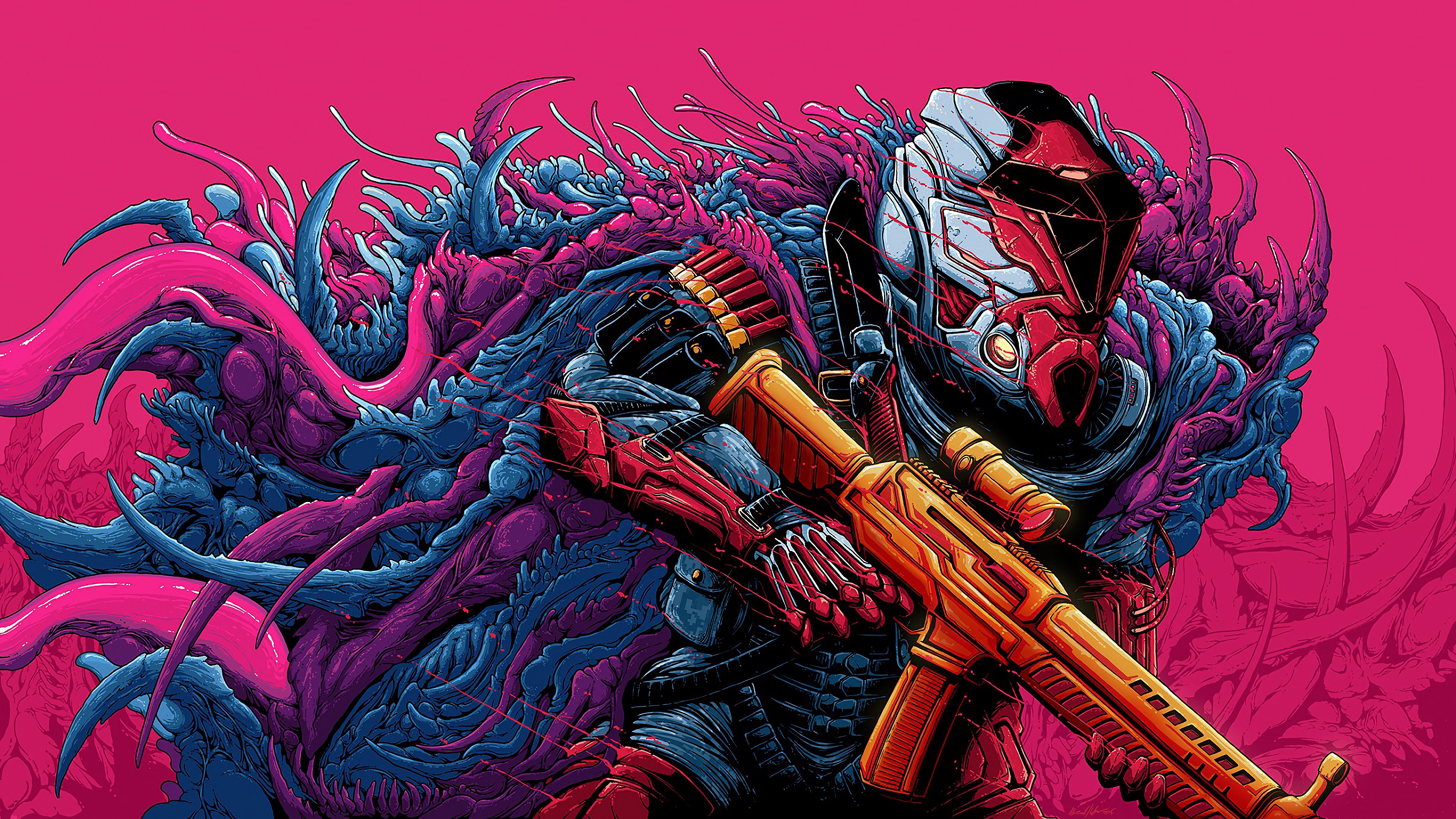 Sci-Fi Soldier with Gun and Alien Creature Art 4K HD Wallpaper
