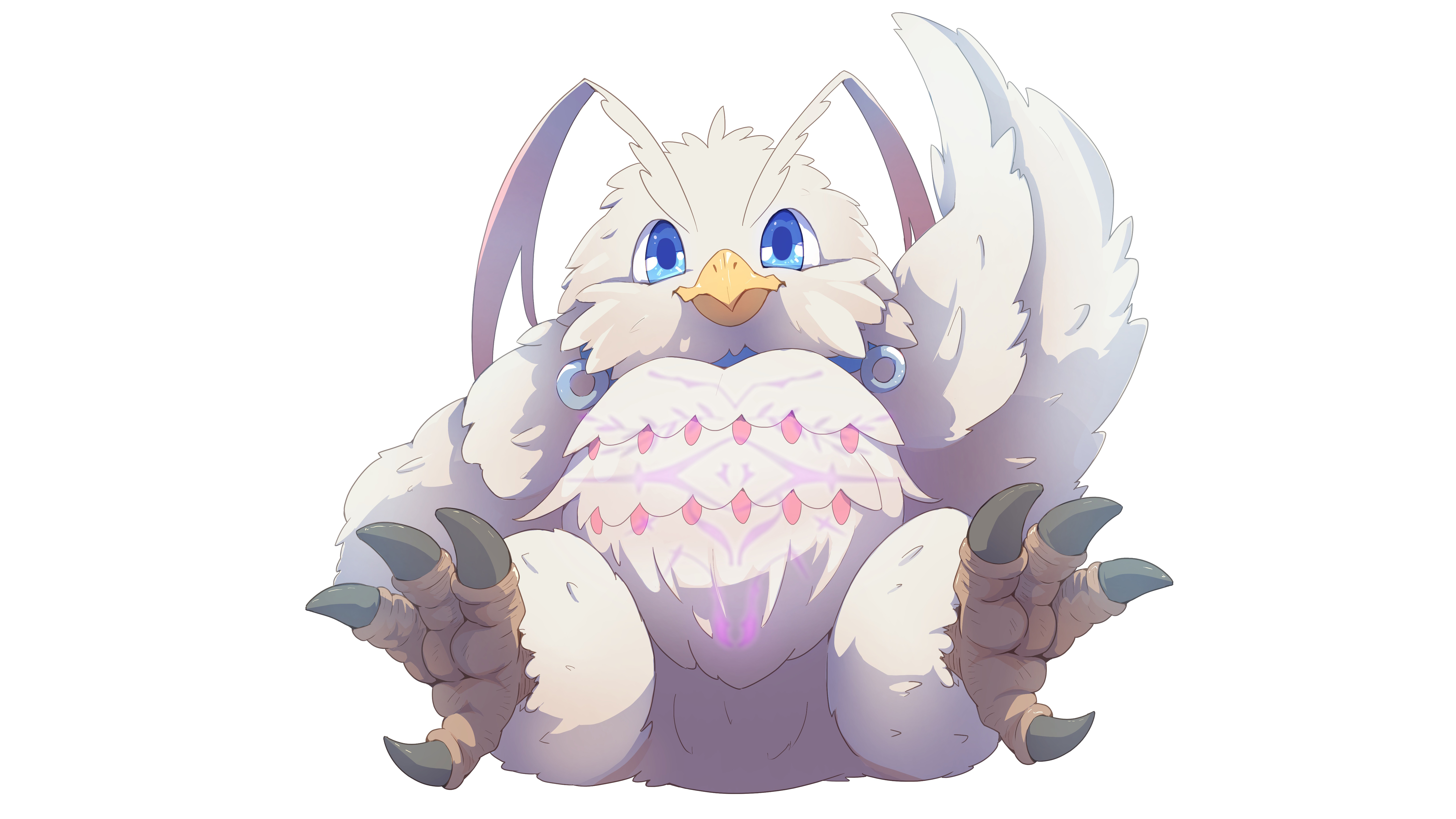 Fluffy white owl-like creature with blue eyes HD Wallpaper