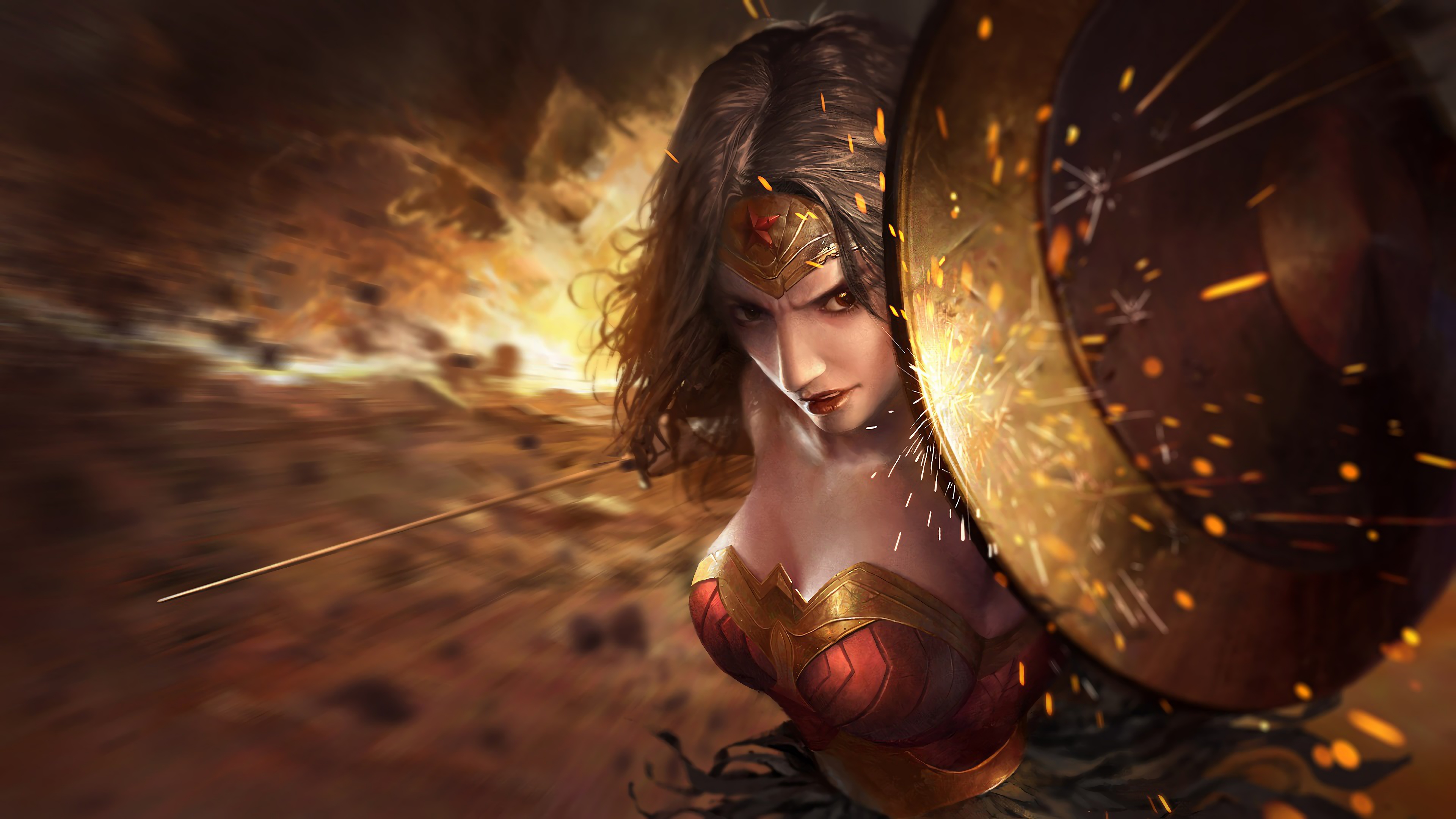 Wonder Woman in battle 4K HD Wallpaper