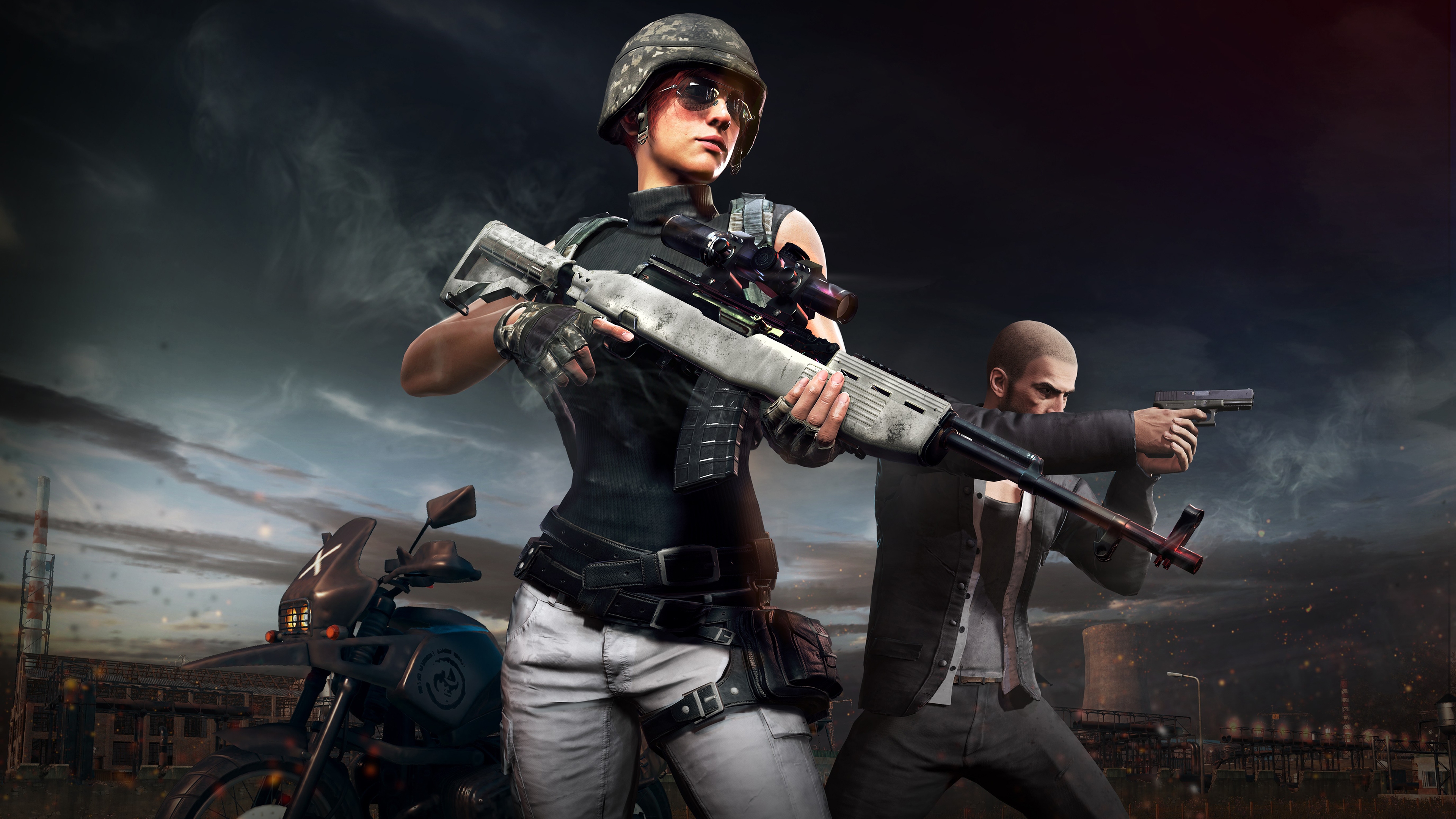 PUBG characters with sniper rifle and pistol HD Wallpaper