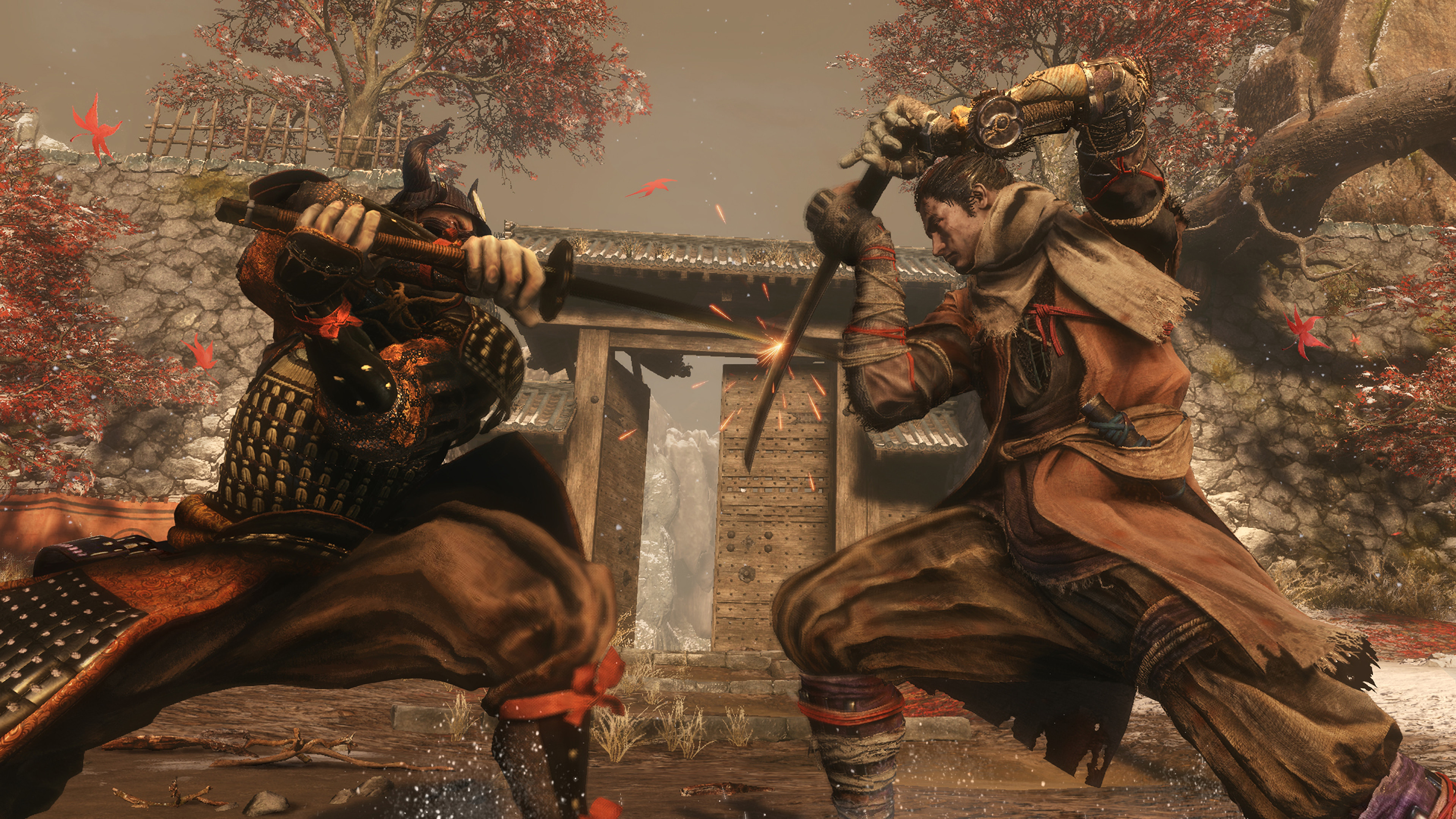 Two samurai fighting with swords in Sekiro: Shadows Die Twice 4K HD Wallpaper
