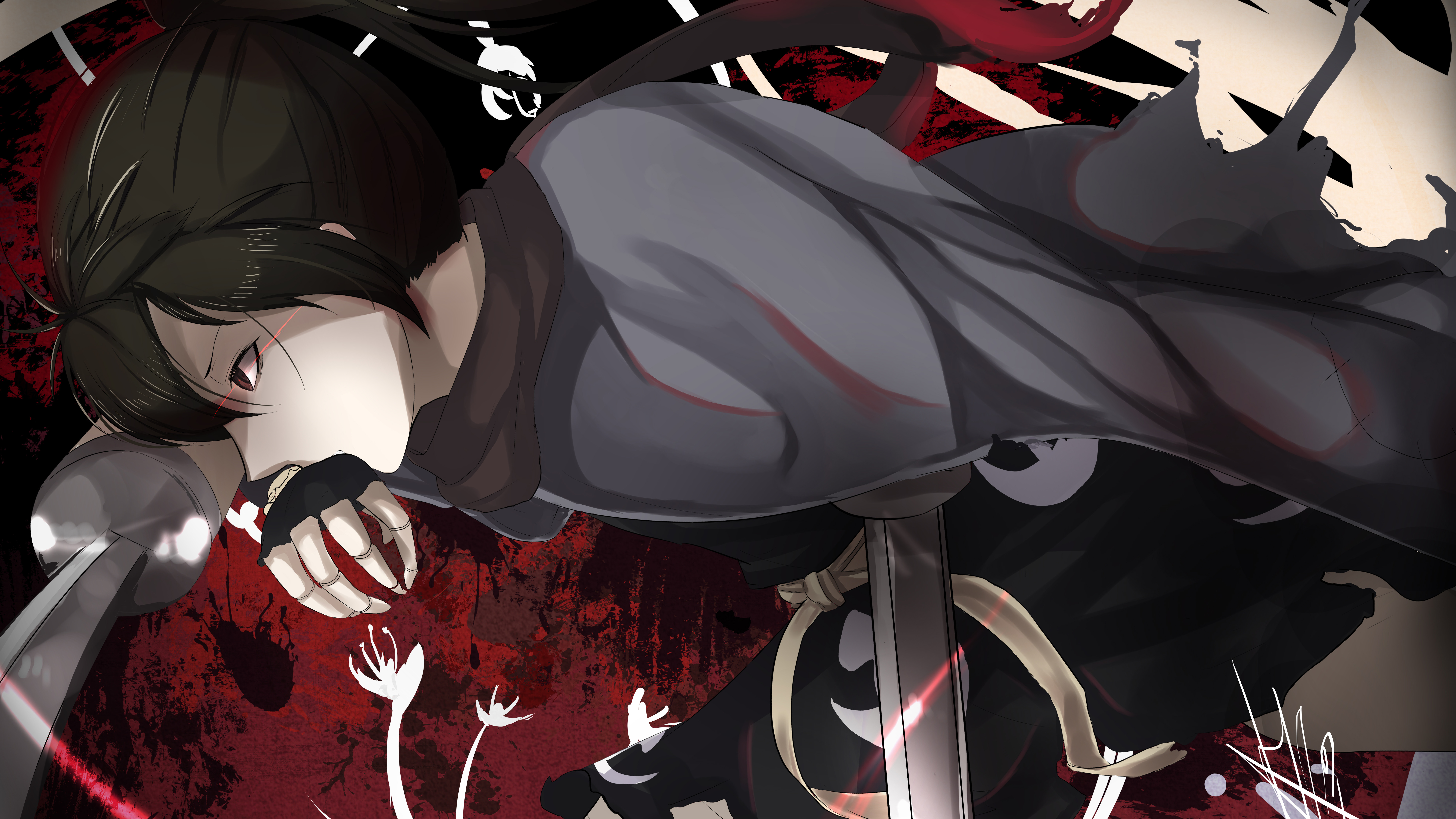 Anime character with sword and dark cloak HD Wallpaper