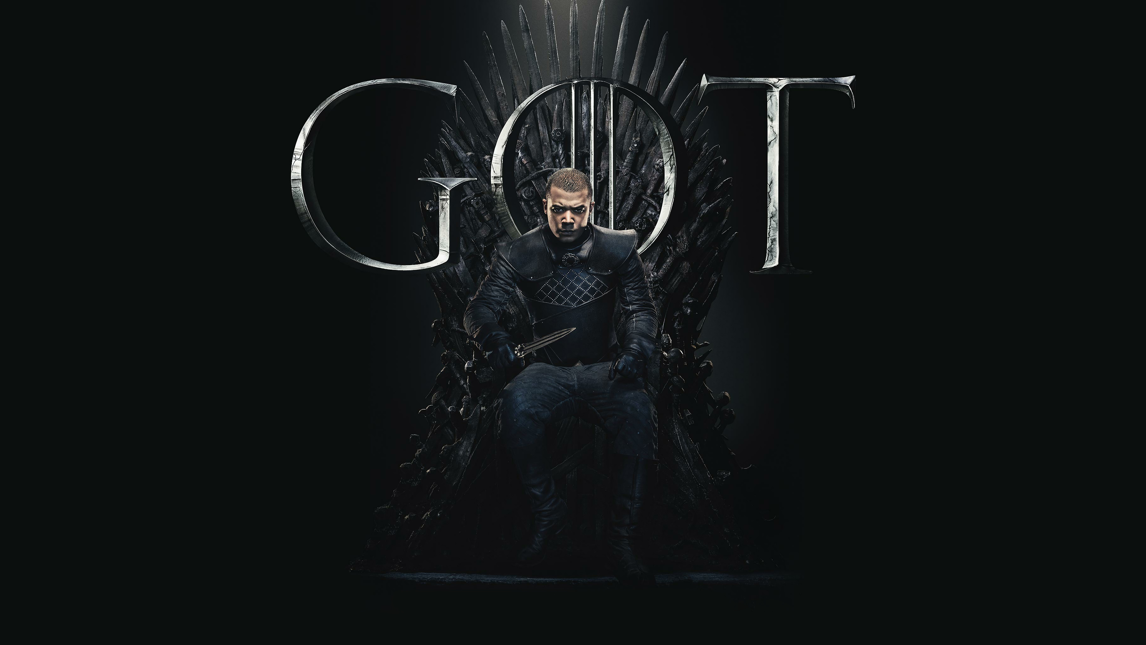 Grey Worm from Game of Thrones on the Iron Throne 4K HD Wallpaper