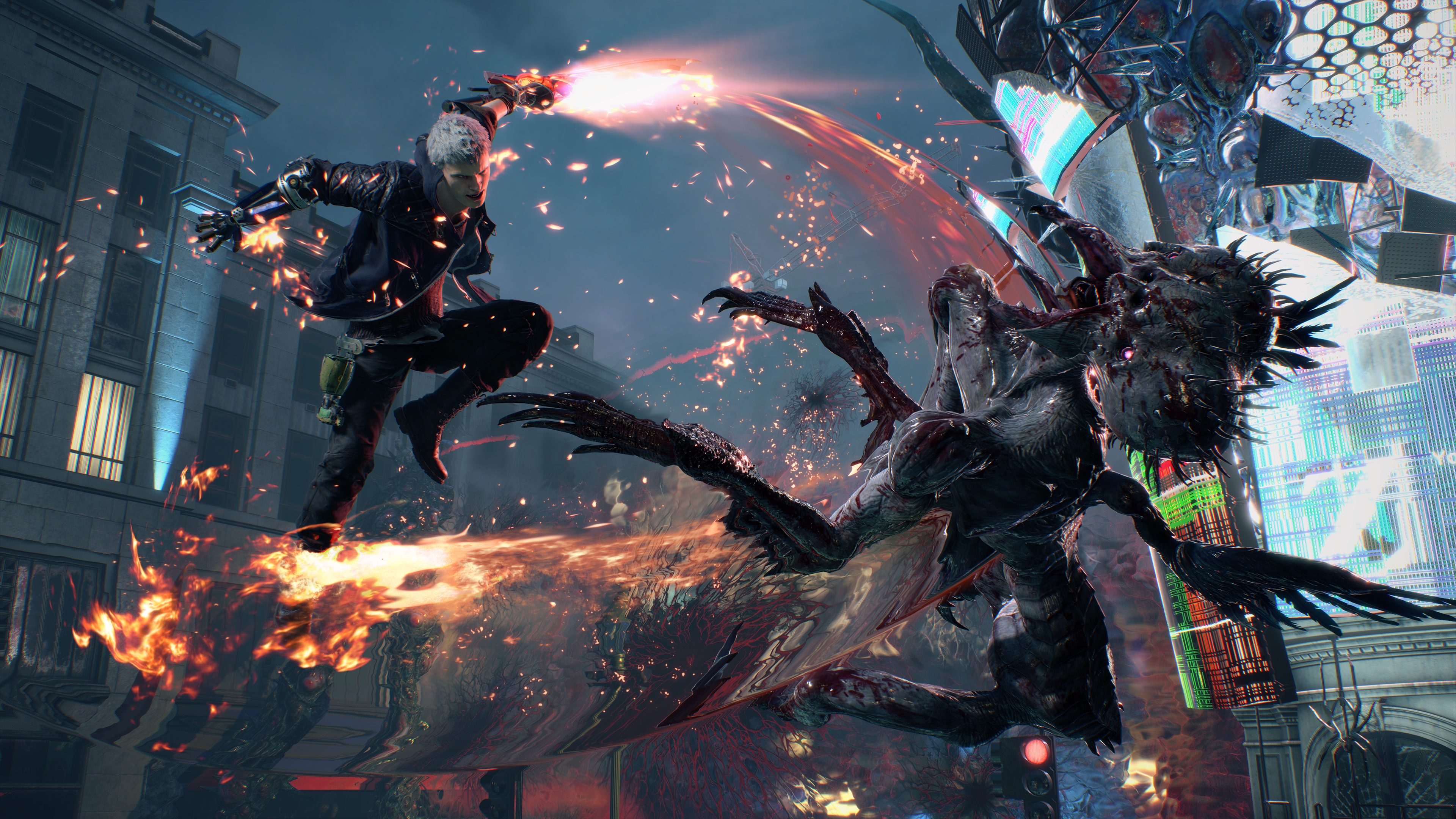 Nero from Devil May Cry 5 fighting a demon HD Wallpaper