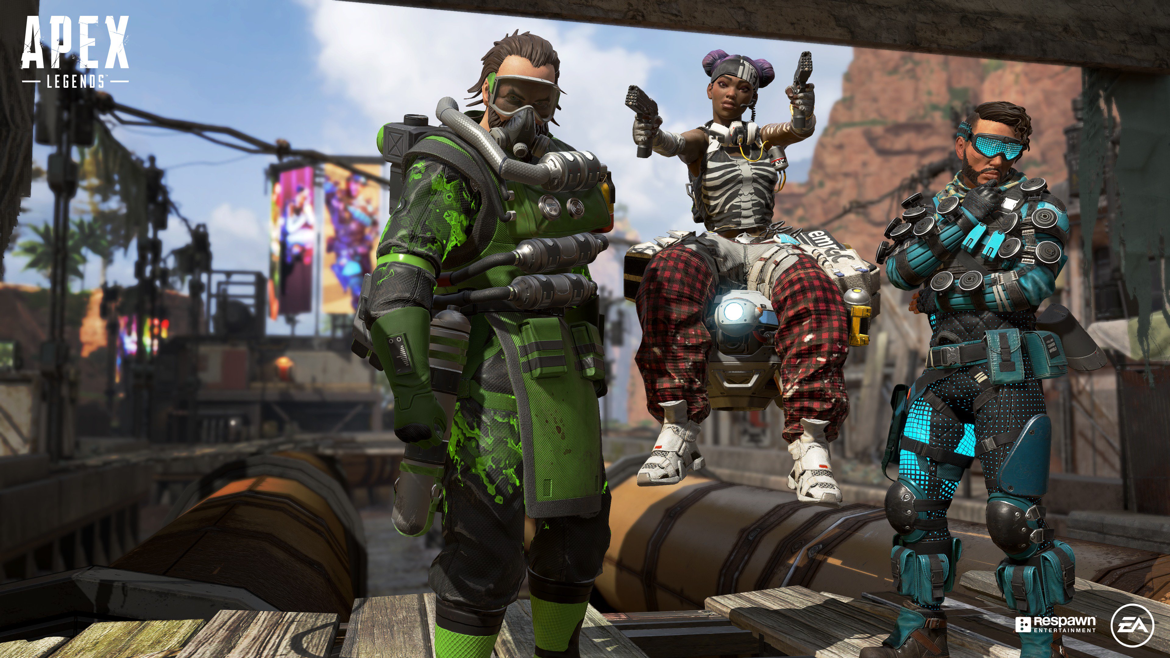 Caustic, Lifeline, and Mirage from Apex Legends in 4K HD Wallpaper