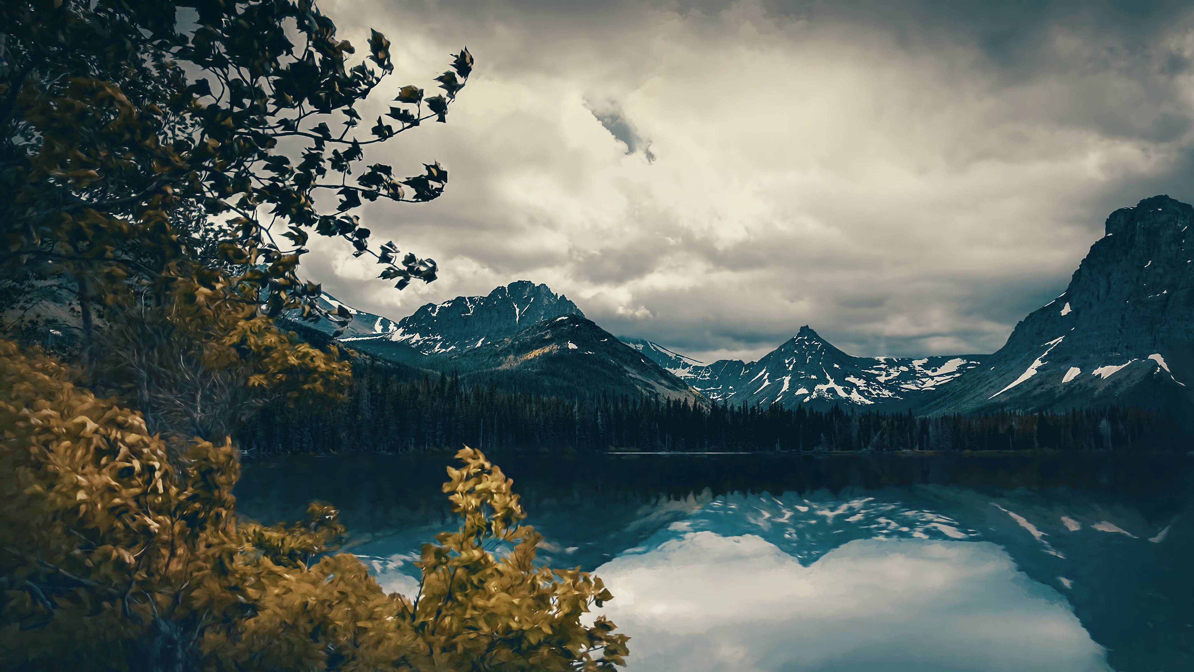 Mountain Lake with Clouds and Trees 4K HD Wallpaper