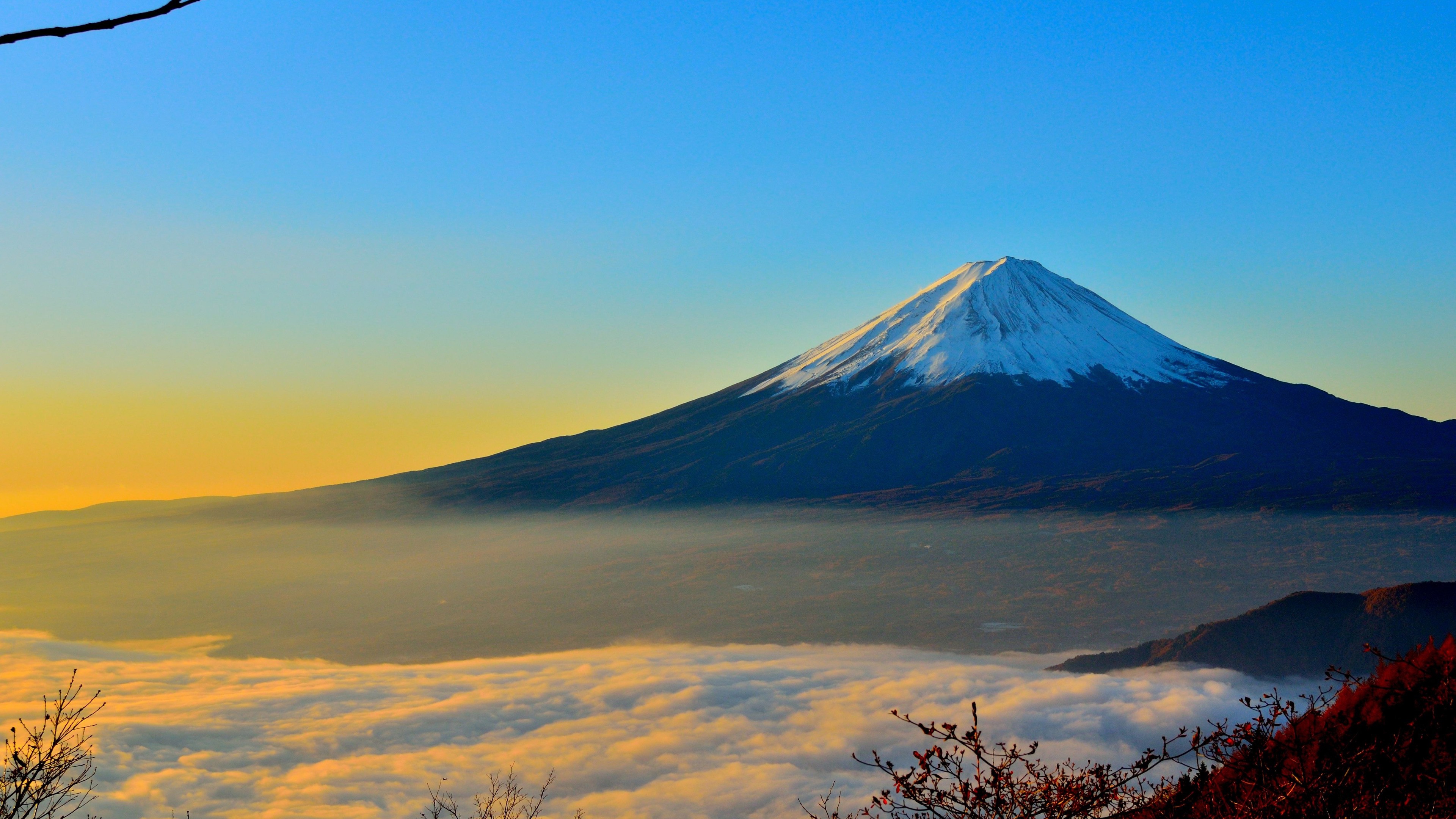 Mount Fuji with clouds and sunrise HD Wallpaper