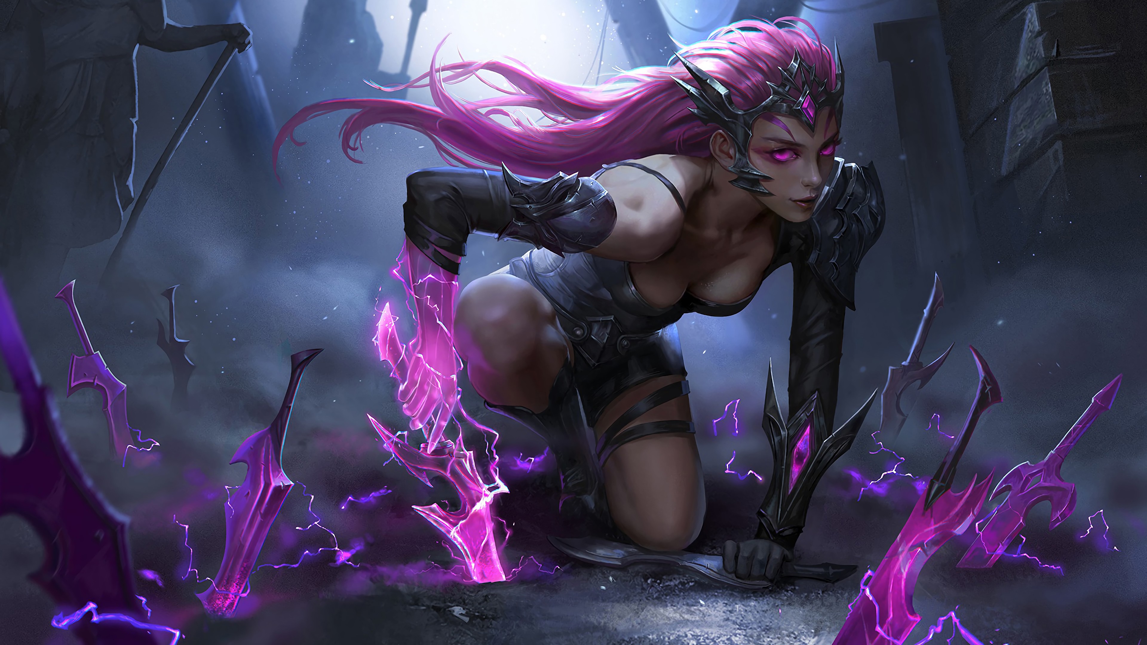 Fantasy Girl Warrior with Purple Energy Blades 4K HD Wallpaper