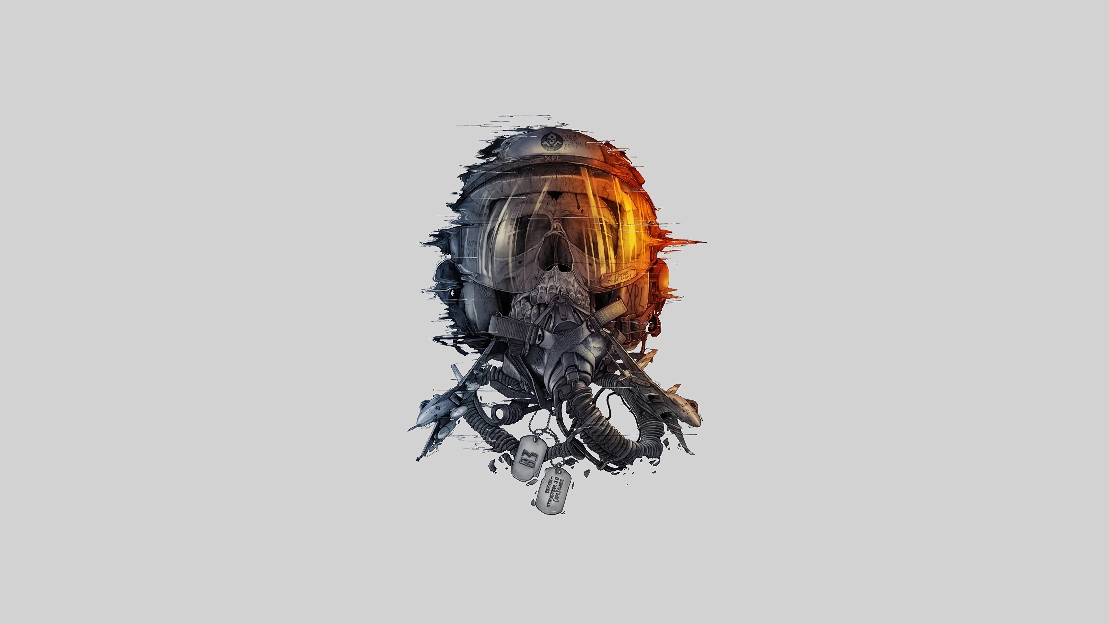 Pilot Skull with Glitching Effect 4K HD Wallpaper