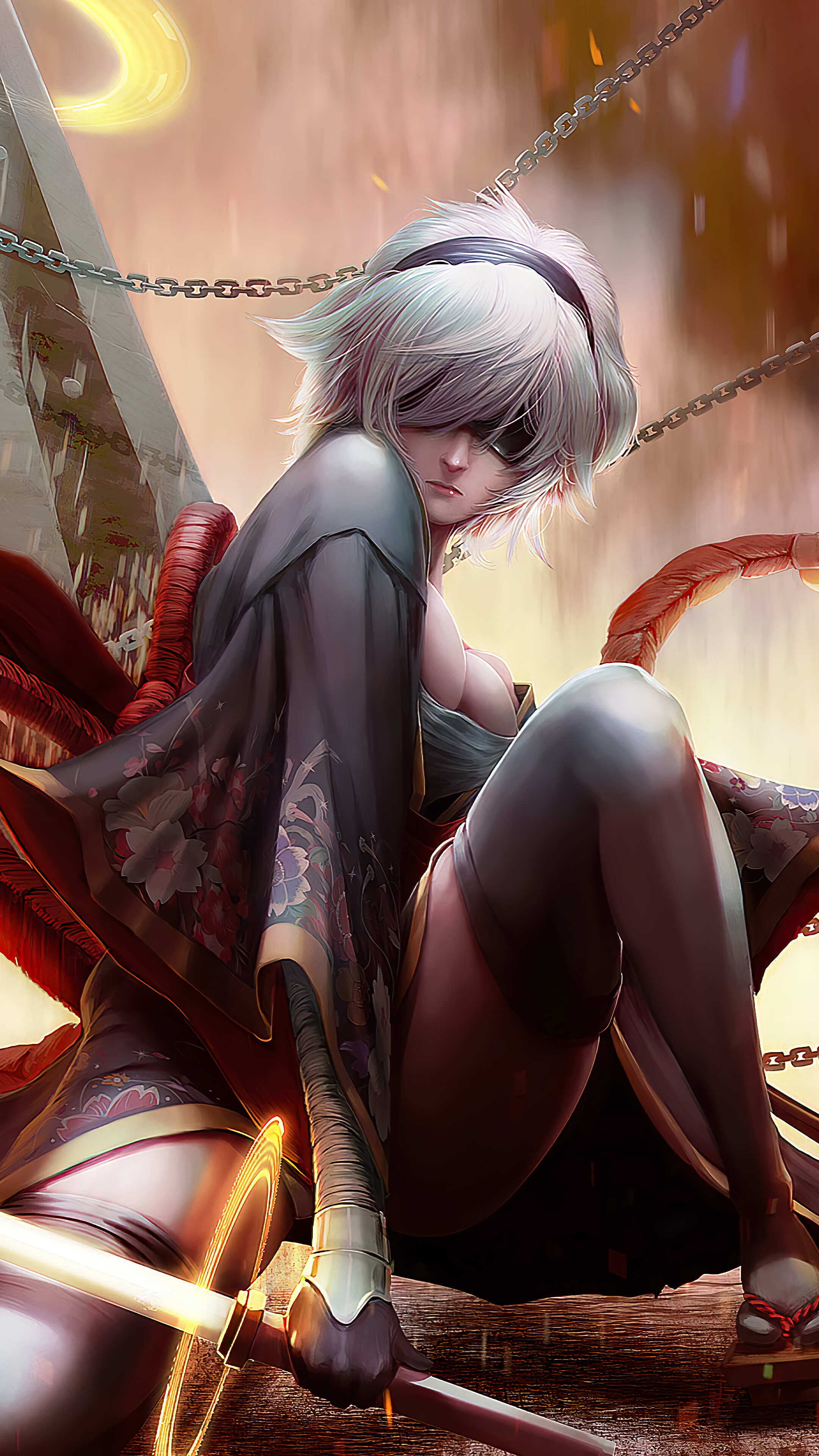 2B from Nier Automata with Swords 4K HD Phone Wallpaper