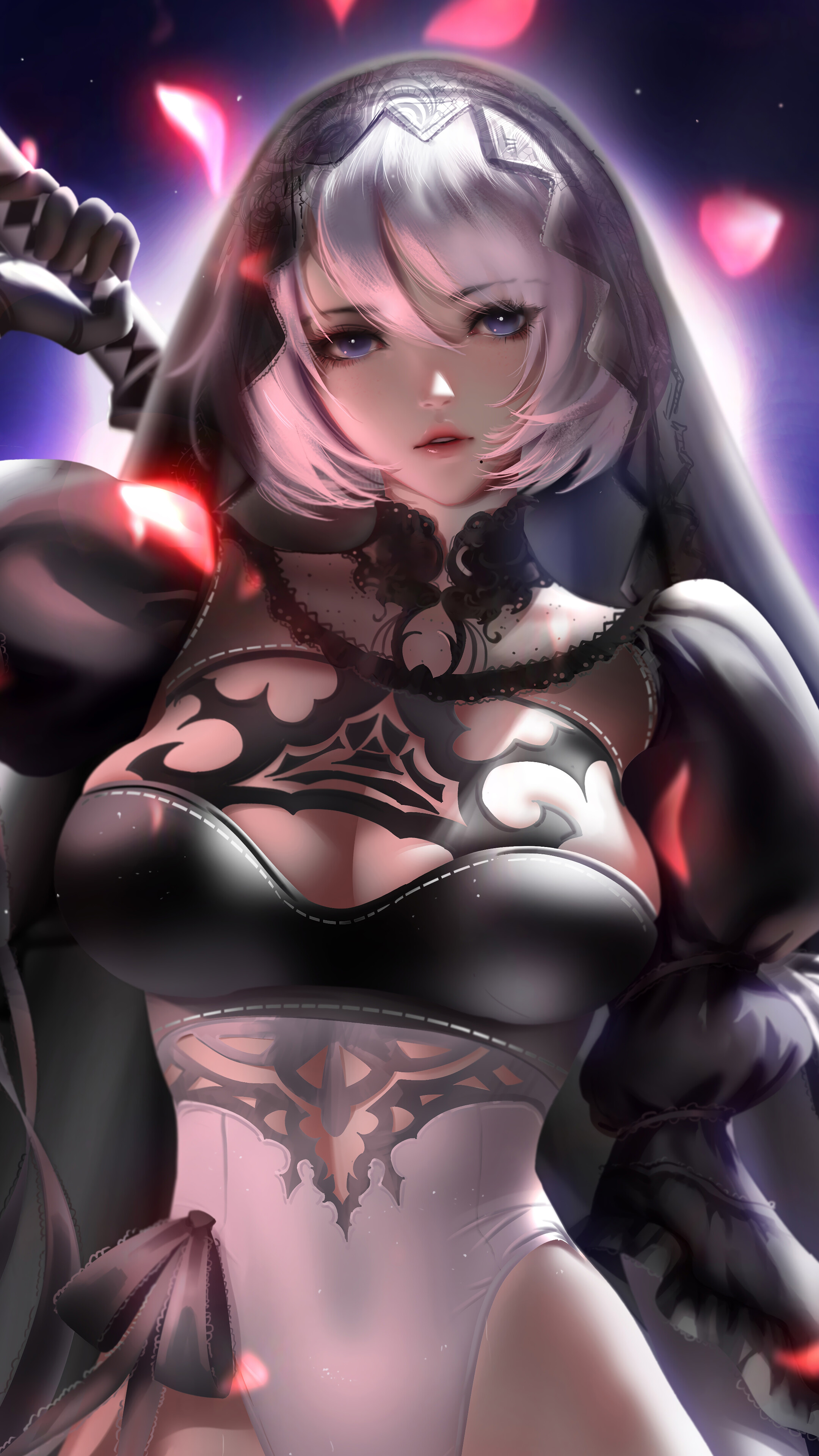 2B, Nier Automata, Beautiful, Black, Dress, 4k HD Phone Wallpaper