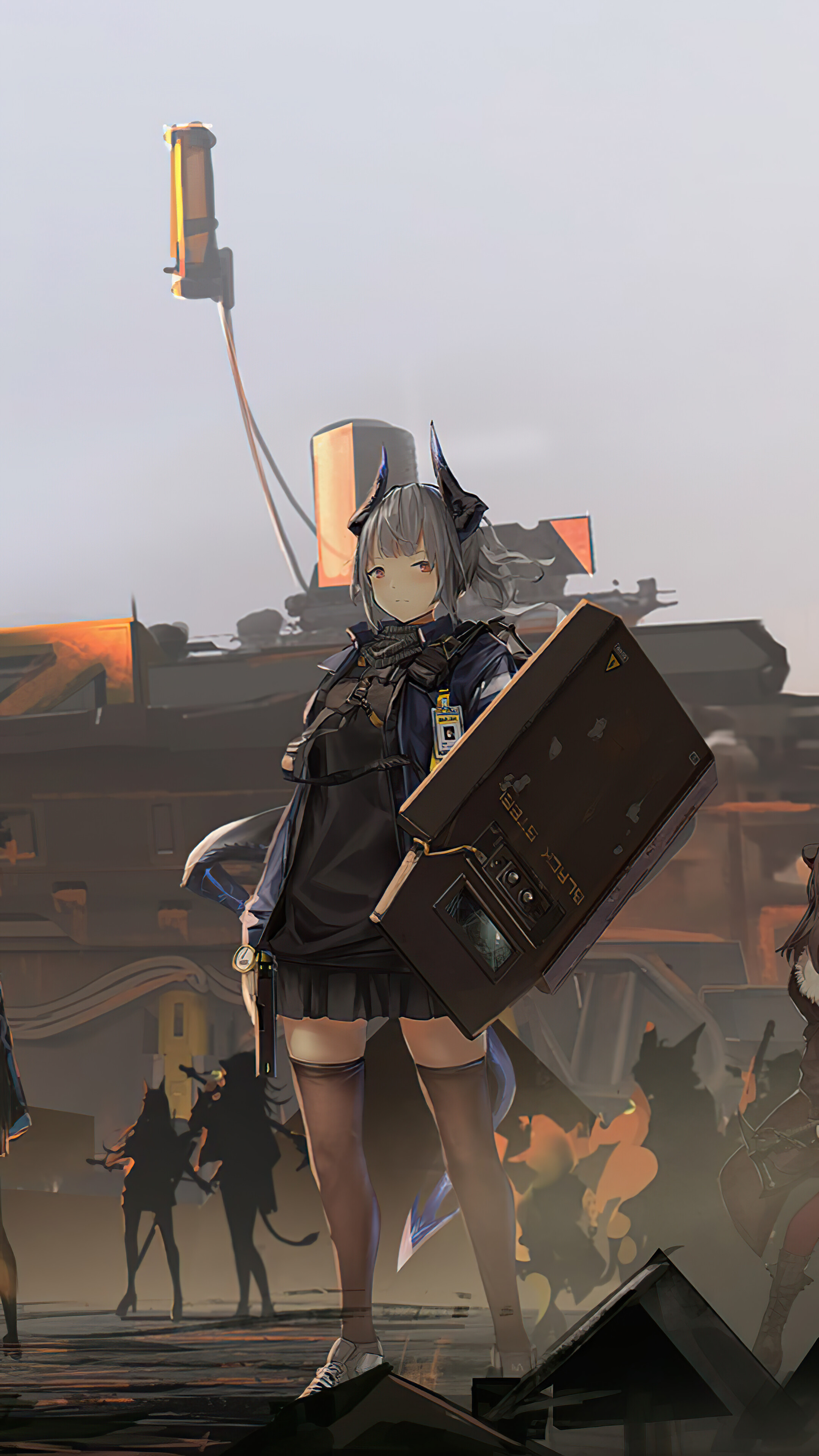 Arknights character with shield and weapon HD Phone Wallpaper