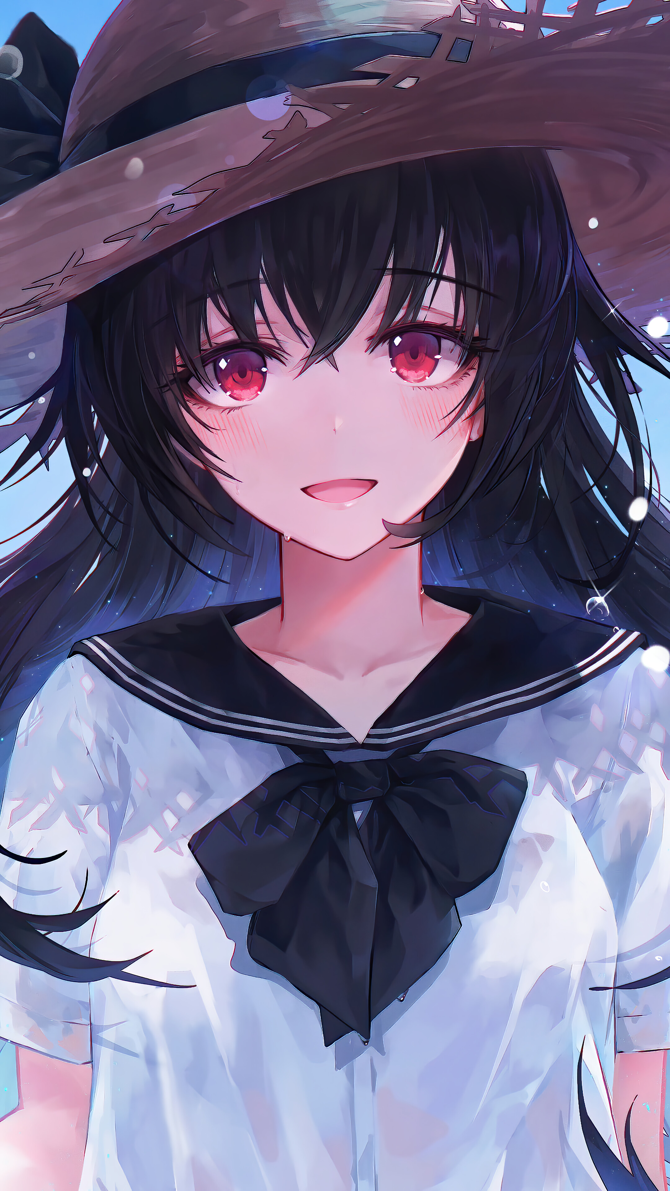 Anime Girl in Sailor Uniform and Hat HD Phone Wallpaper
