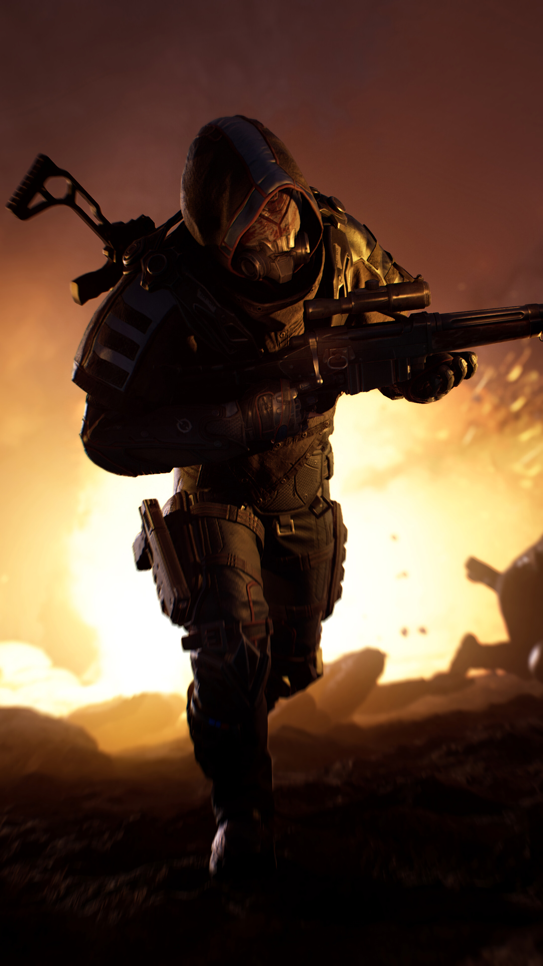 Outriders game character with rifle HD Phone Wallpaper