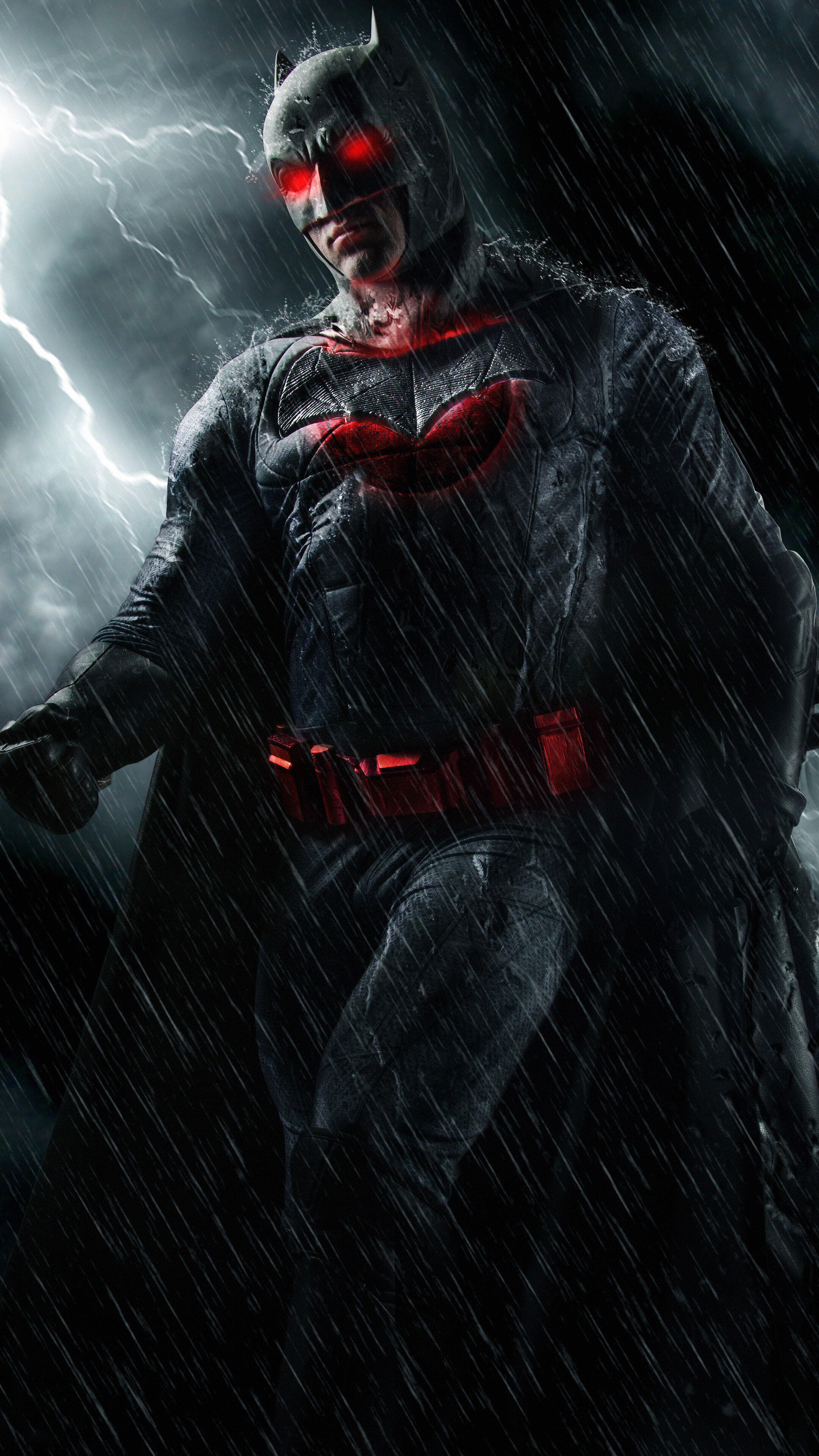 Batman with Red Eyes in Rain 4K HD Phone Wallpaper