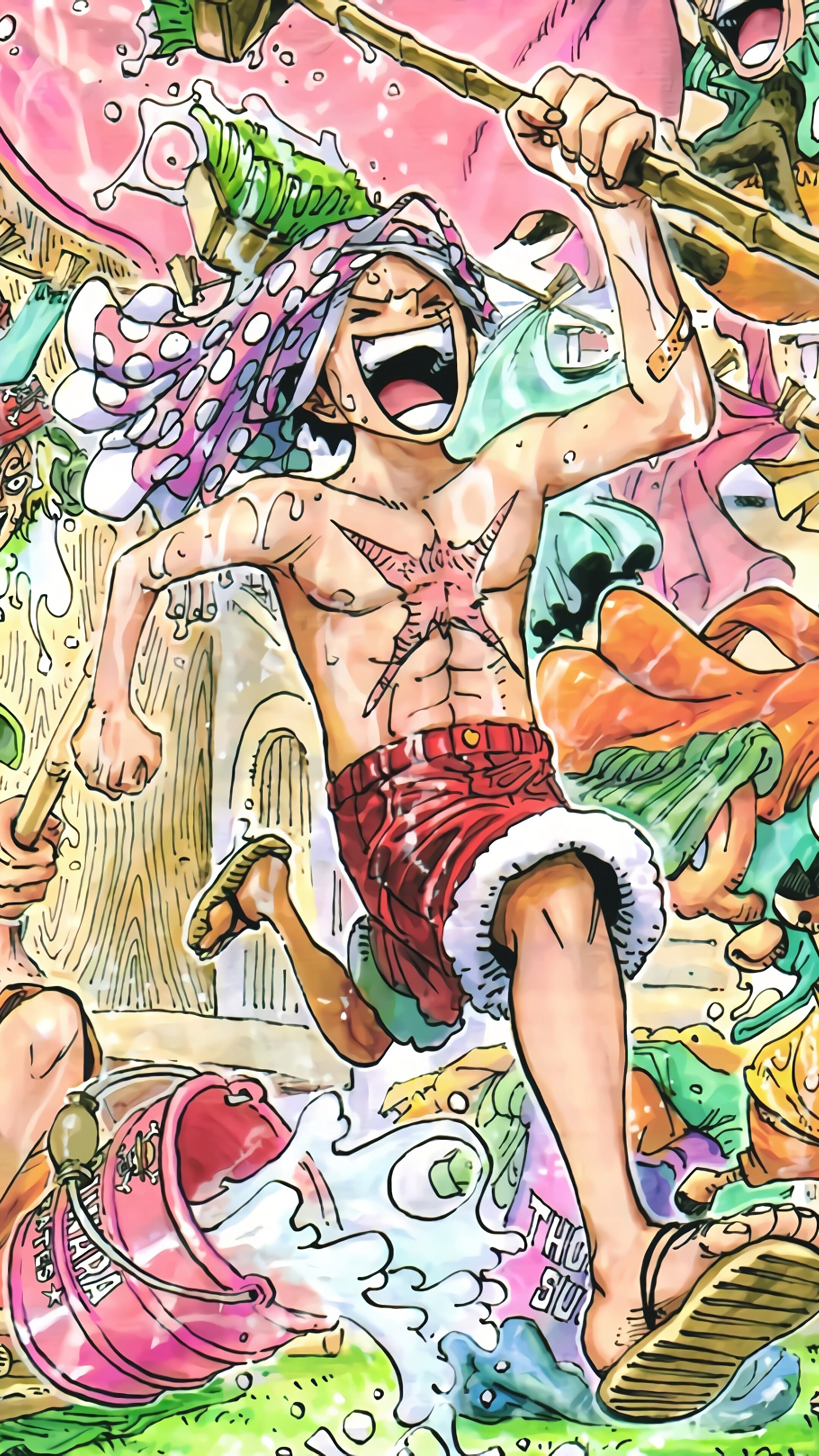 Monkey D. Luffy from One Piece running with a bucket HD Phone Wallpaper